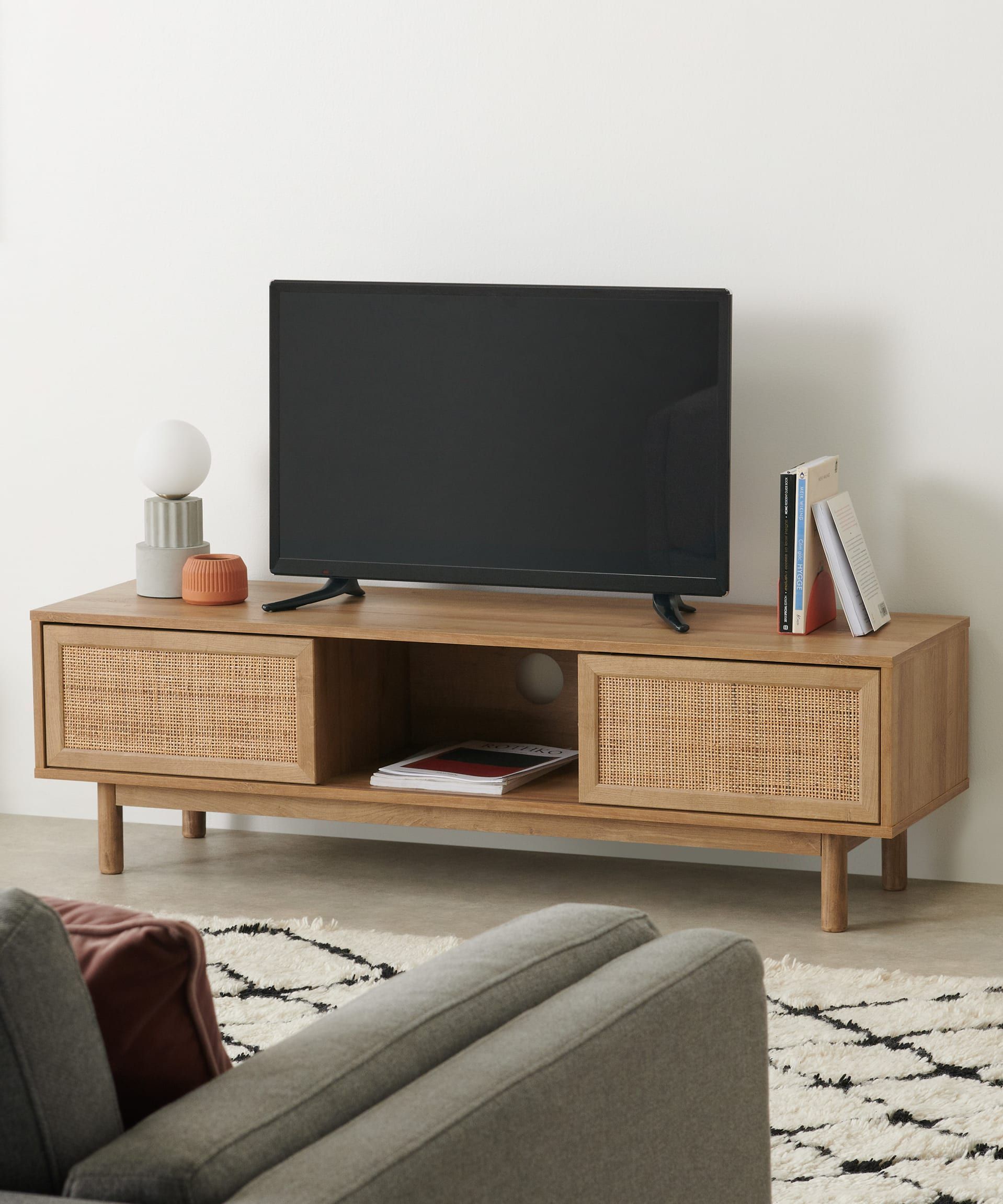 Pavia Wide Tv Stand, Natural Rattan & Oak Effect In 2021 | Living Room Throughout Farmhouse Rattan Tv Stands (Gallery 7 of 20)