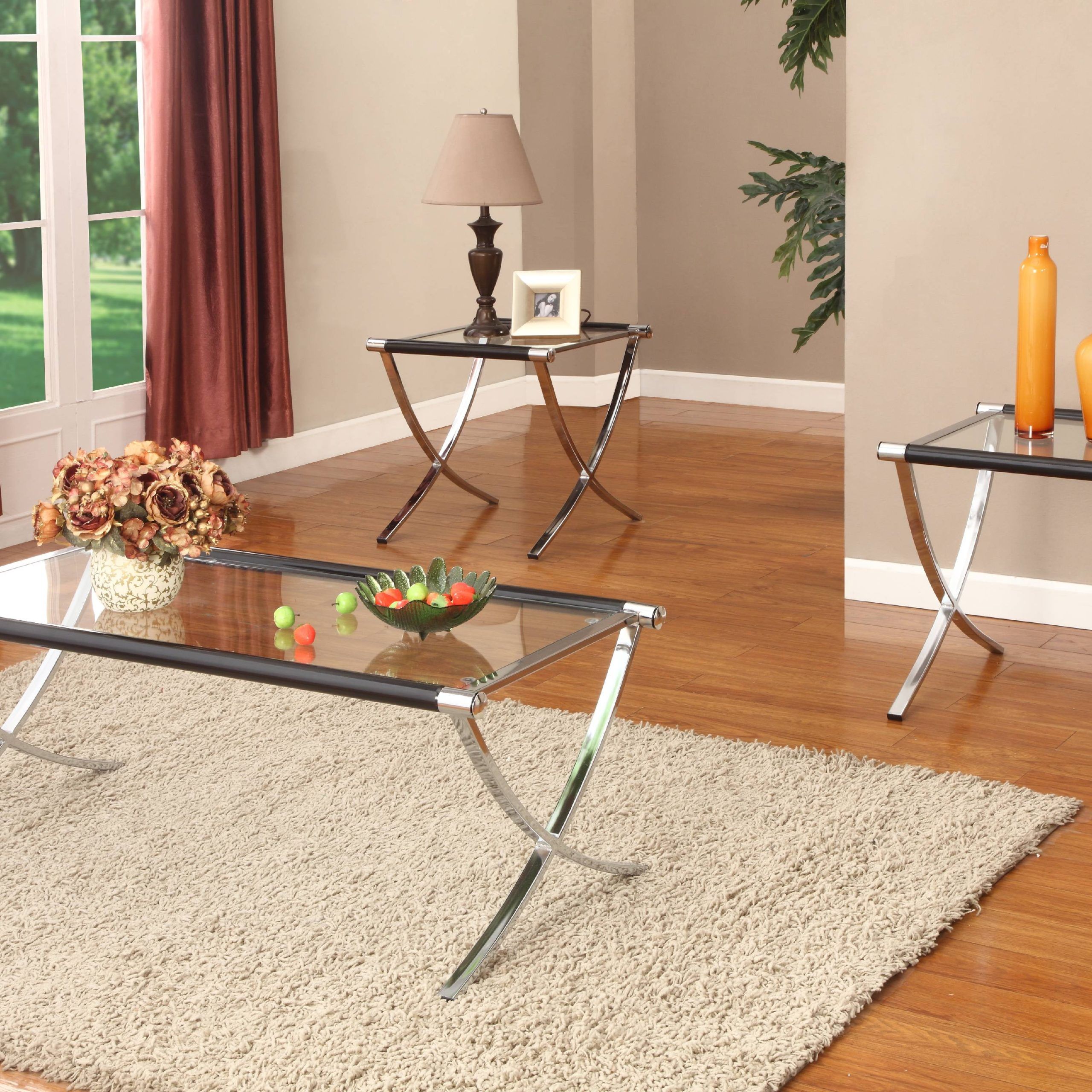 Peggie 3 Piece Coffee Table Set, Chrome Metal Frame & Tempered Glass Throughout Glossy Finished Metal Coffee Tables (View 12 of 20)