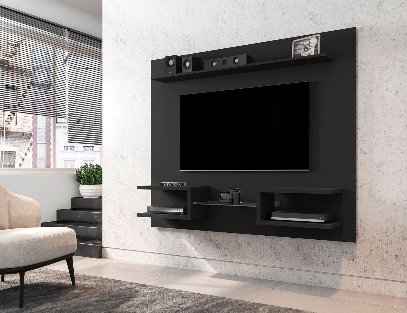Plaza 64.25 Modern Floating Wall Entertainment Center With Display Throughout Rgb Entertainment Centers Black (Gallery 15 of 20)