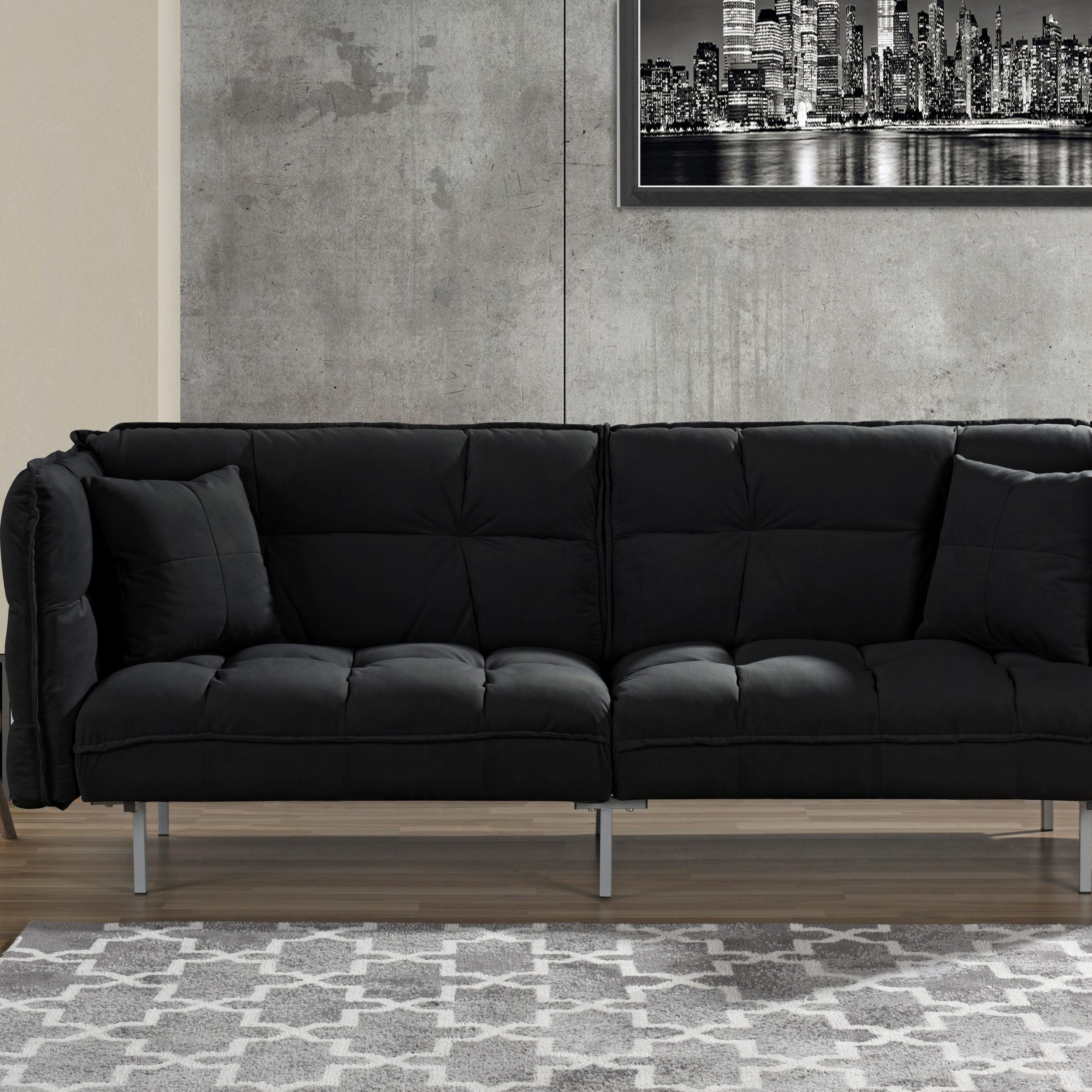 Plush Tufted Velvet Sleeper Sofa, Black – Walmart Intended For 2 Seater Black Velvet Sofa Beds (Gallery 10 of 20)