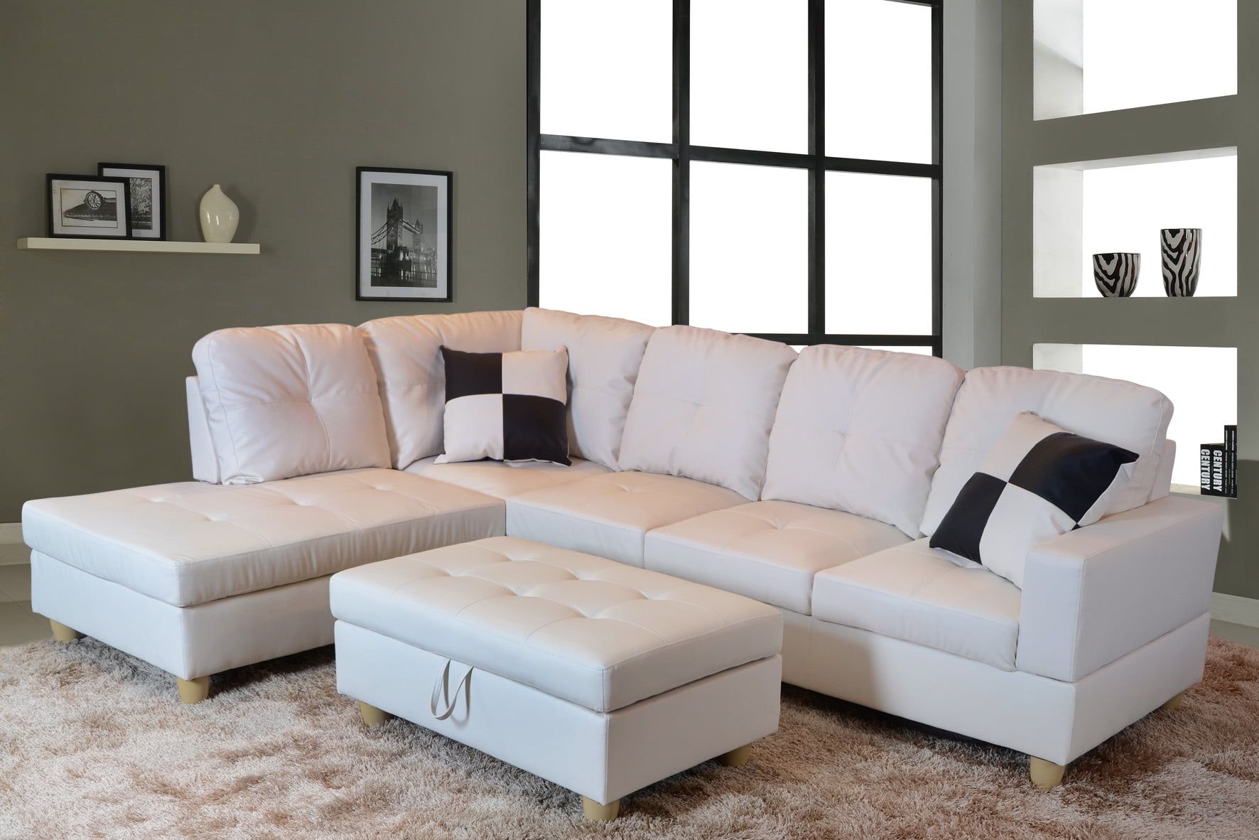 Ponliving Furniture L Shape Traditional Sectional Sofa Set With Ottoman Regarding Faux Leather Sectional Sofa Sets (Gallery 11 of 21)