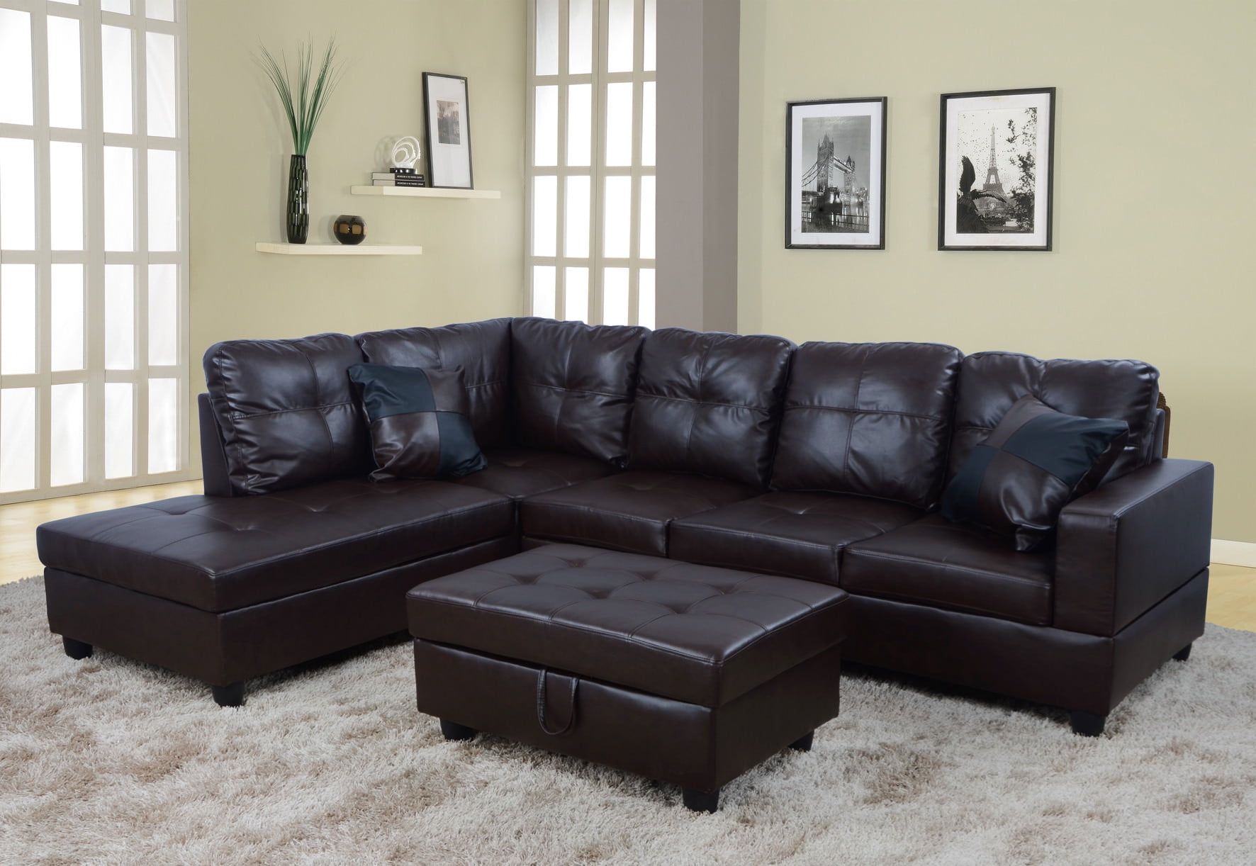 Ponliving Furniture Raphael Brown Faux Leather Left Facing Sectional For Faux Leather Sectional Sofa Sets (View 16 of 21)