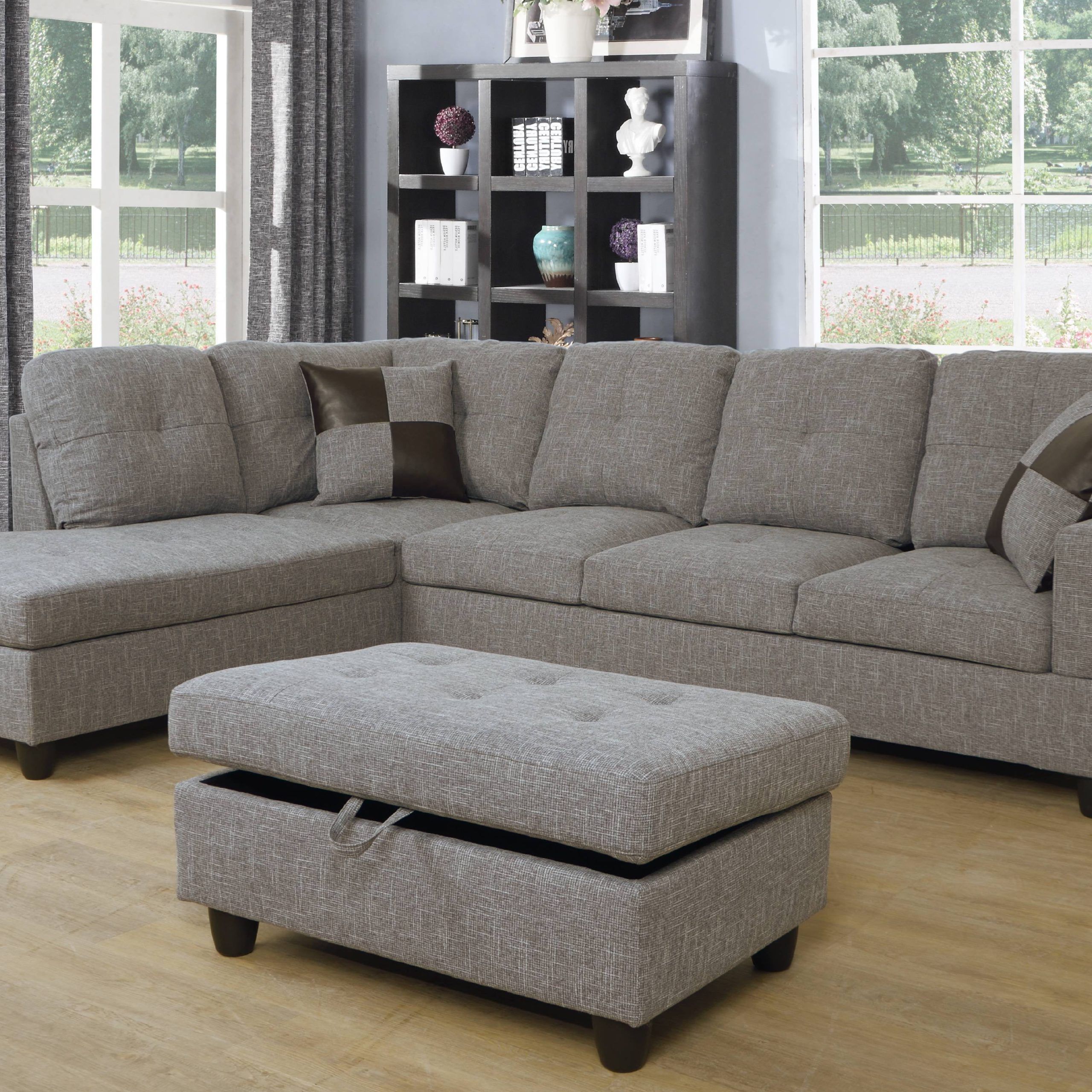 Ponliving Furniture_l Shape Sectional Sofa Set With Storage Ottoman Regarding Sofas With Ottomans In Brown (Gallery 19 of 20)
