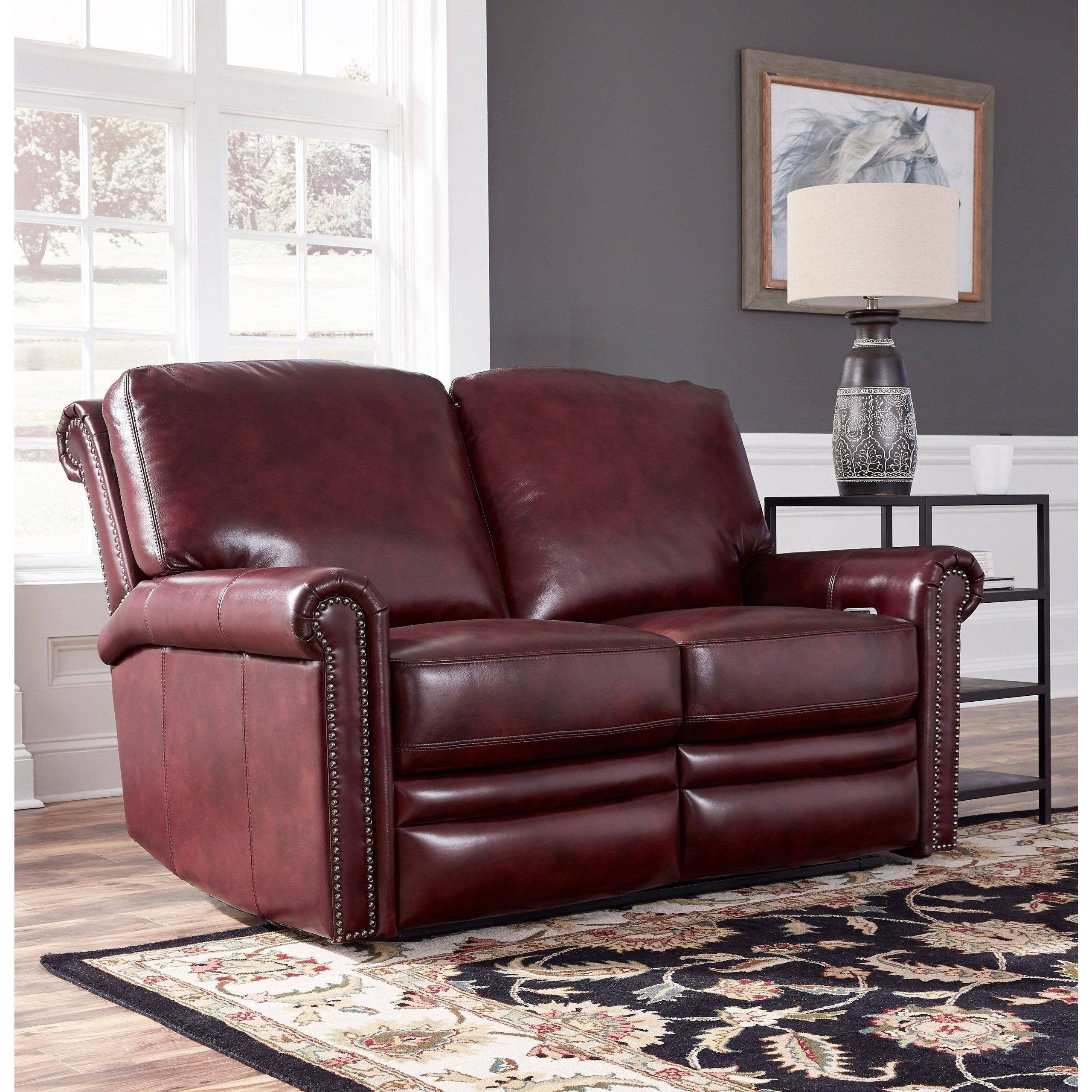Port Burgundy Red Top Grain Leather Power Reclining Loveseat – Bed Bath Pertaining To Top Grain Leather Loveseats (View 5 of 20)