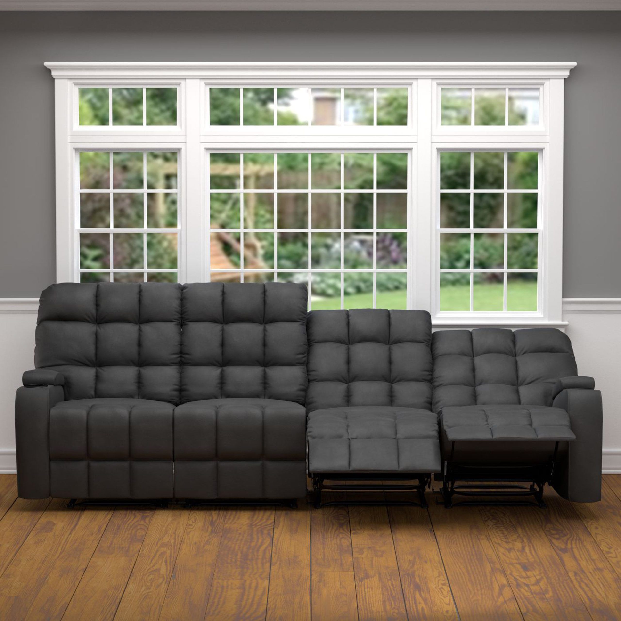 Prolounger Grey Microfiber Wall Hugger Storage 4 Seat Reclining Sofa Within Dark Grey Polyester Sofa Couches (Gallery 16 of 20)