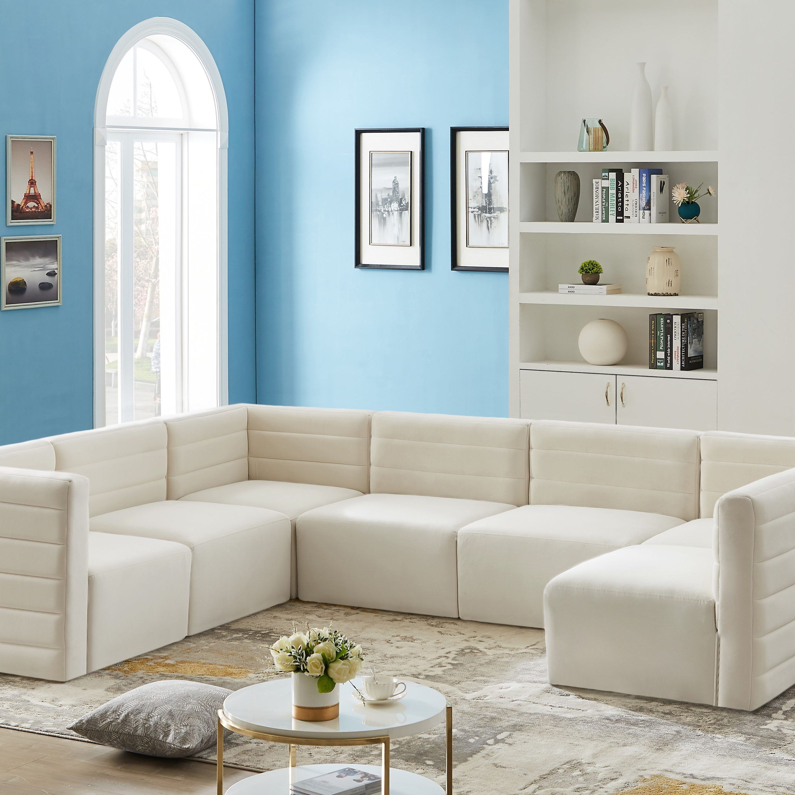 Quincy Cream Velvet Modular Sectional – New Lots Furniture Online Store Intended For Cream Velvet Modular Sectionals (View 12 of 20)
