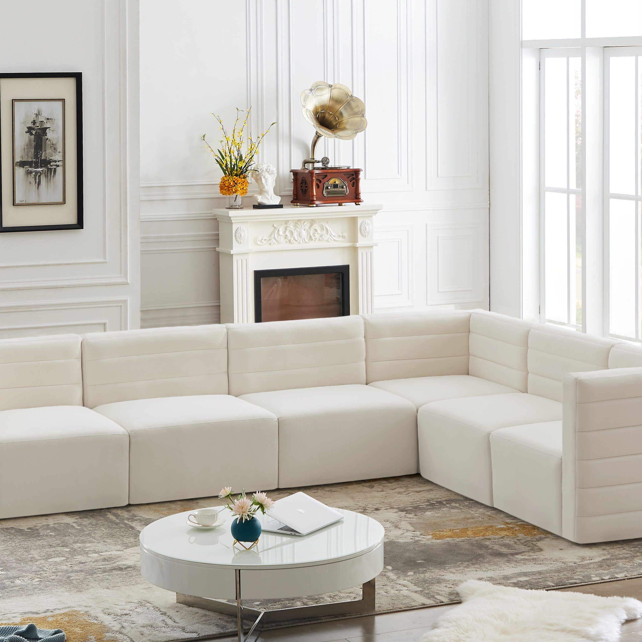 Quincy Cream Velvet Modular Sectional – New Lots Furniture Online Store Intended For Cream Velvet Modular Sectionals (Gallery 1 of 20)