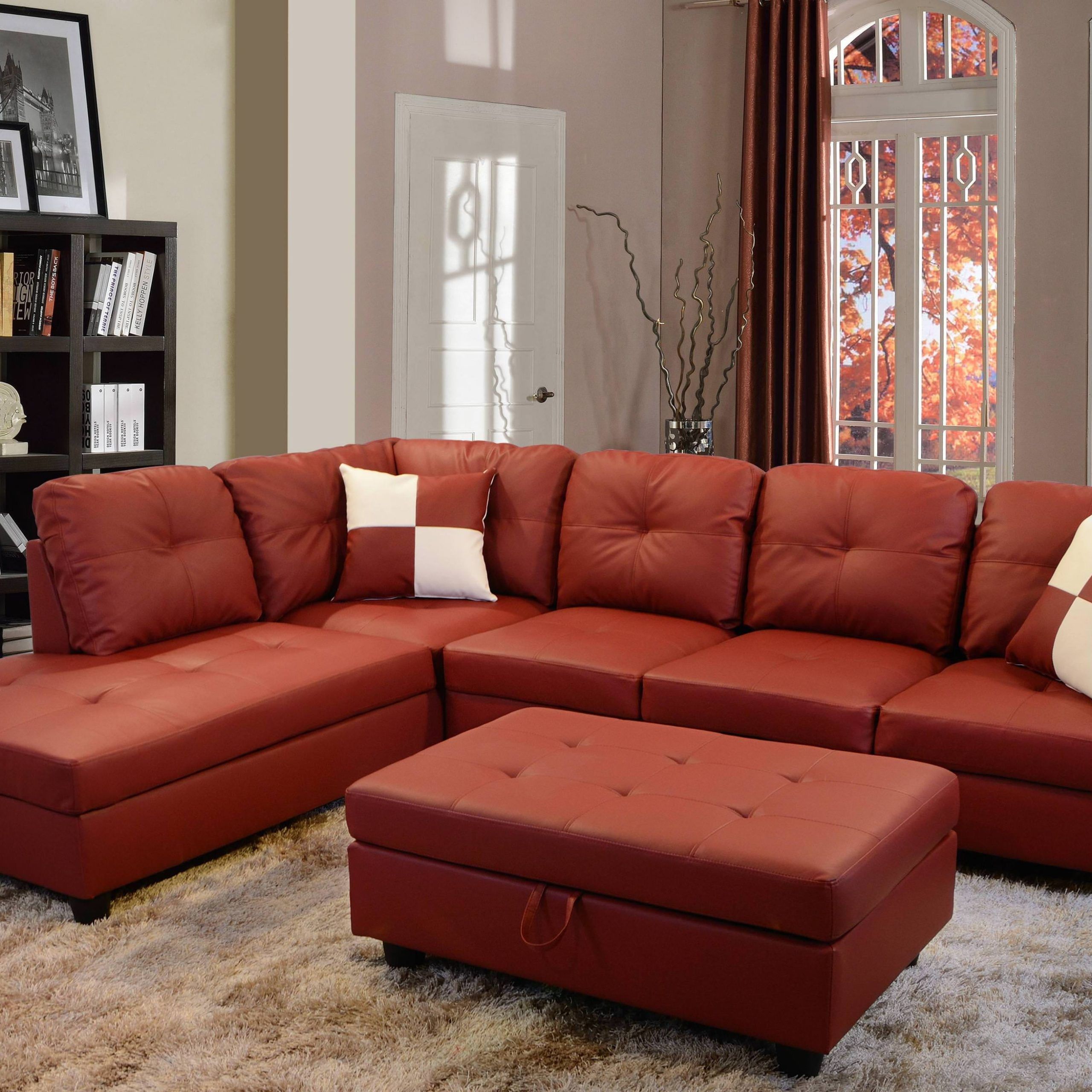 Raphael Faux Leather Left Facing Sectional Sofa With Ottoman, Multiple Throughout Sofas With Ottomans (Gallery 18 of 20)
