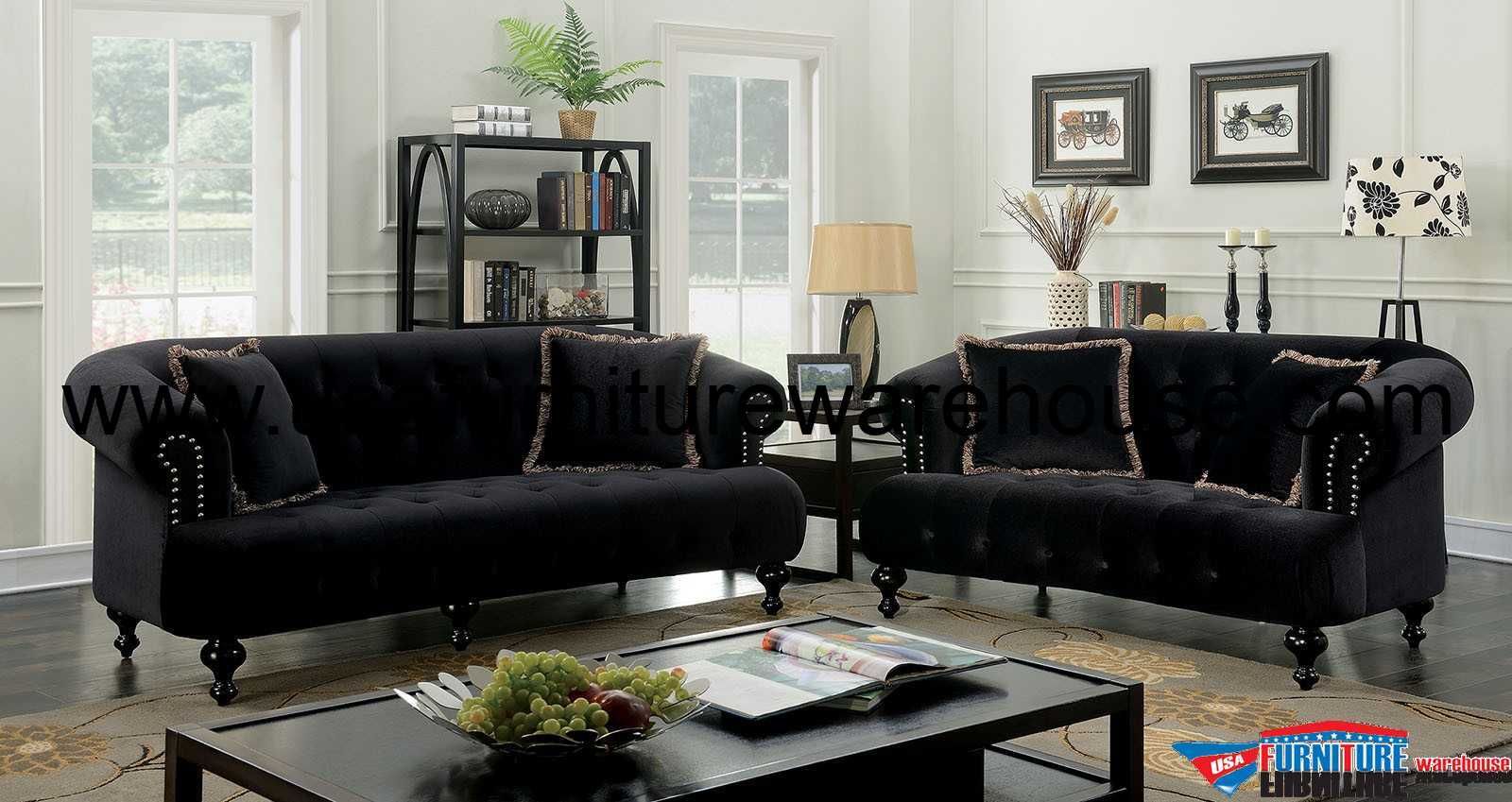 Rayne Black Fabric Sofa Set – Usa Furniture Warehouse With Traditional Black Fabric Sofas (View 10 of 21)
