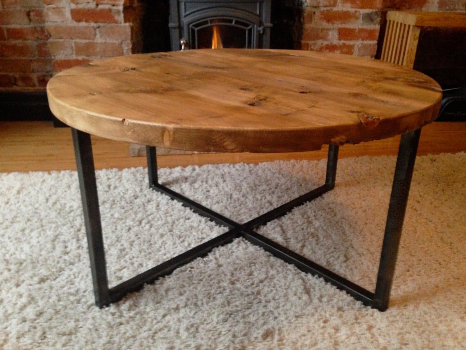 Reclaimed Barn Wood Round Coffee Table With Metal Base With Coffee Tables With Round Wooden Tops (View 14 of 20)