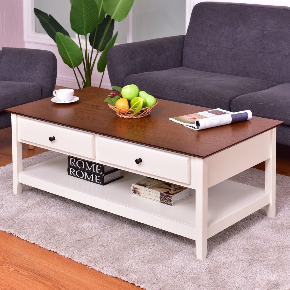 Rectangle Wood Coffee Table With Drawer & Storage Shelf | Coffee Table Pertaining To Coffee Tables With Open Storage Shelves (View 14 of 20)
