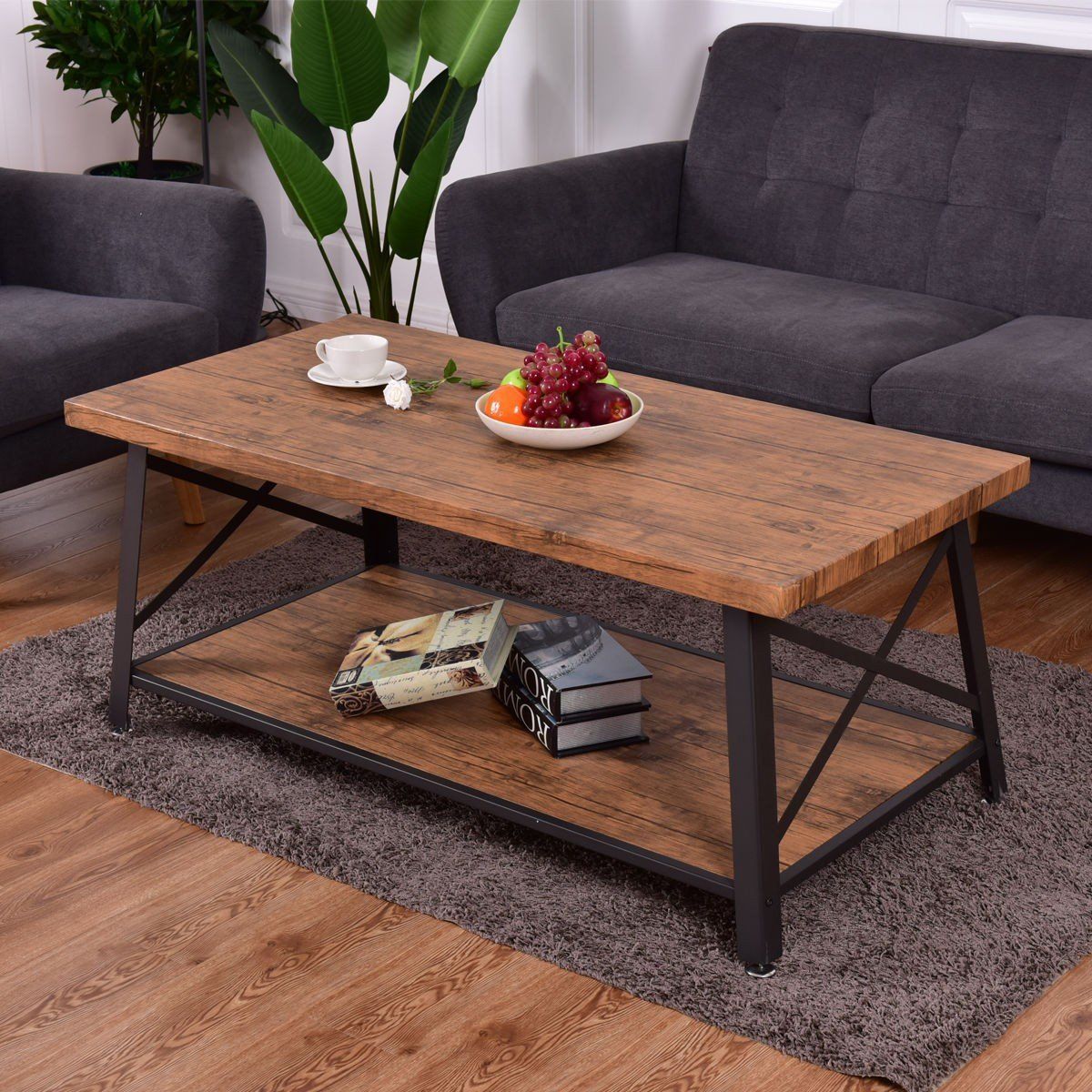 Rectangular Metal Frame Wood Coffee Table With Storage Shelf | Coffee With Regard To Metal 1 Shelf Coffee Tables (View 12 of 20)