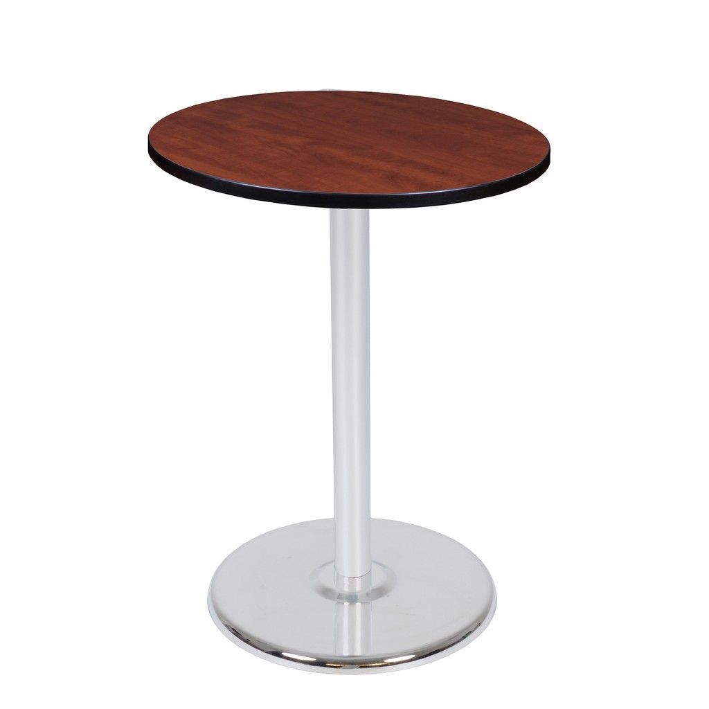 Regency Cain Cafe High 30" Round Platter Base Table  Cherry/ Chrome Regarding Regency Cain Steel Coffee Tables (Gallery 4 of 21)