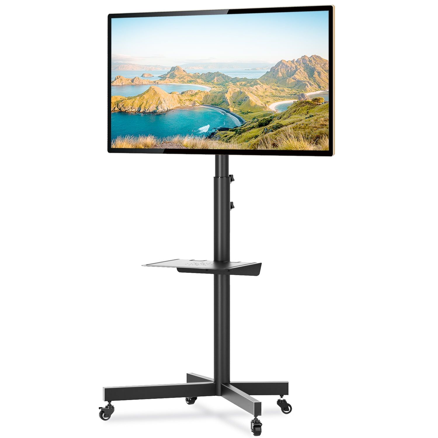 Rfiver Black Mobile Tv Cart Rolling Stand With Mount For 32" To 60 Pertaining To Mobile Tilt Rolling Tv Stands (View 6 of 20)