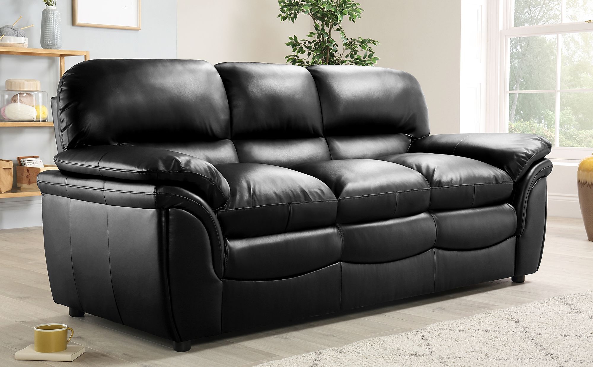 Rochester Black Leather 3 Seater Sofa | Furniture Choice Within 3 Seat L Shaped Sofas In Black (View 11 of 20)