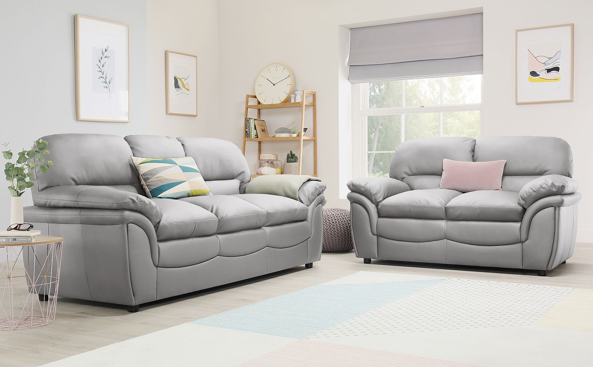 Rochester Light Grey Leather 3+2 Seater Sofa Set | Furniture Choice Regarding Sofas In Light Grey (View 9 of 20)
