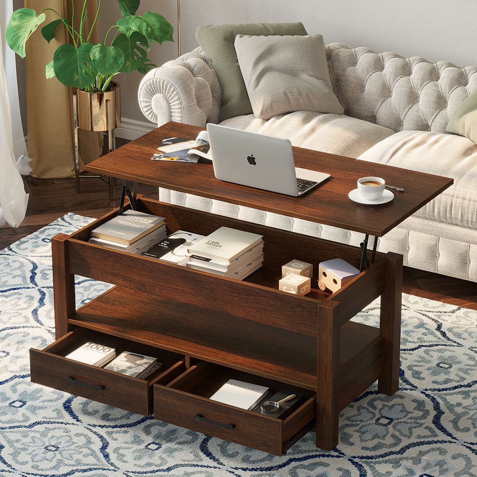 Rolanstar Coffee Table, Lift Top Coffee Table With Drawers And Hidden For Lift Top Coffee Tables With Shelves (View 16 of 20)