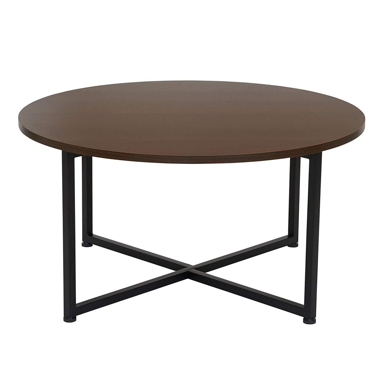 Round Coffee Table Wooden Metal Frame Living Room Furniture Home Office Regarding Round Coffee Tables With Steel Frames (View 14 of 21)