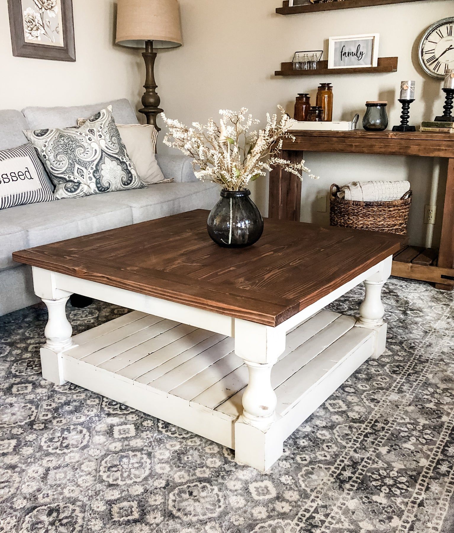 Rustic Baluster Farmhouse Coffee Table (prov Square) – The Love Made Home Inside Rustic Coffee Tables (Gallery 4 of 20)