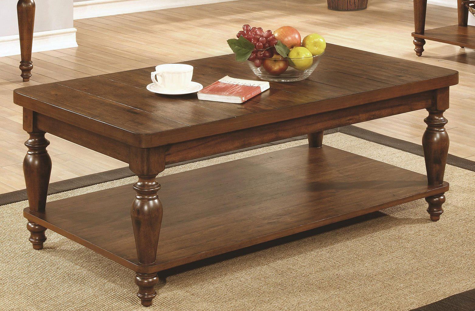 Rustic Brown Coffee Table W/ Turned Legscoaster Furniture With Regard To Brown Rustic Coffee Tables (View 6 of 20)