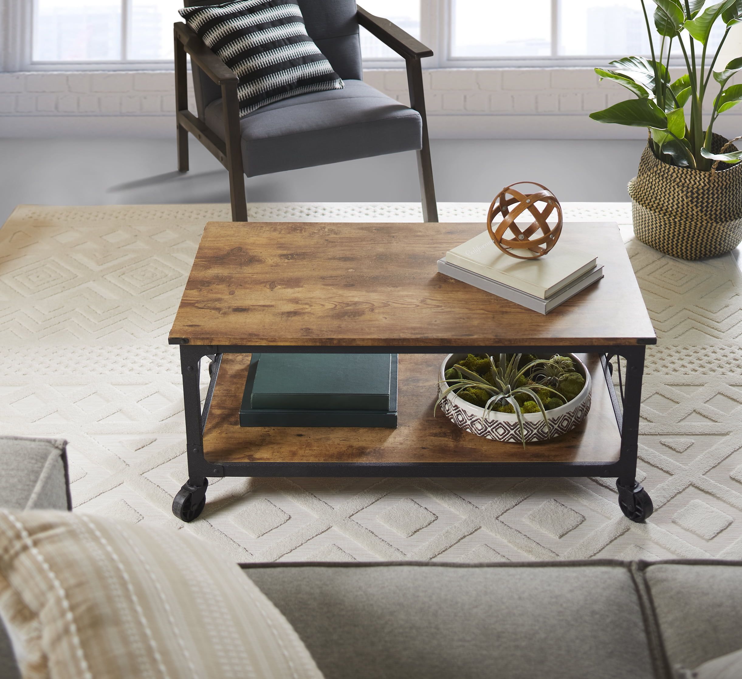 Rustic Country Coffee Table, Weathered Pine Finish – Walmart Intended For Brown Rustic Coffee Tables (View 16 of 20)