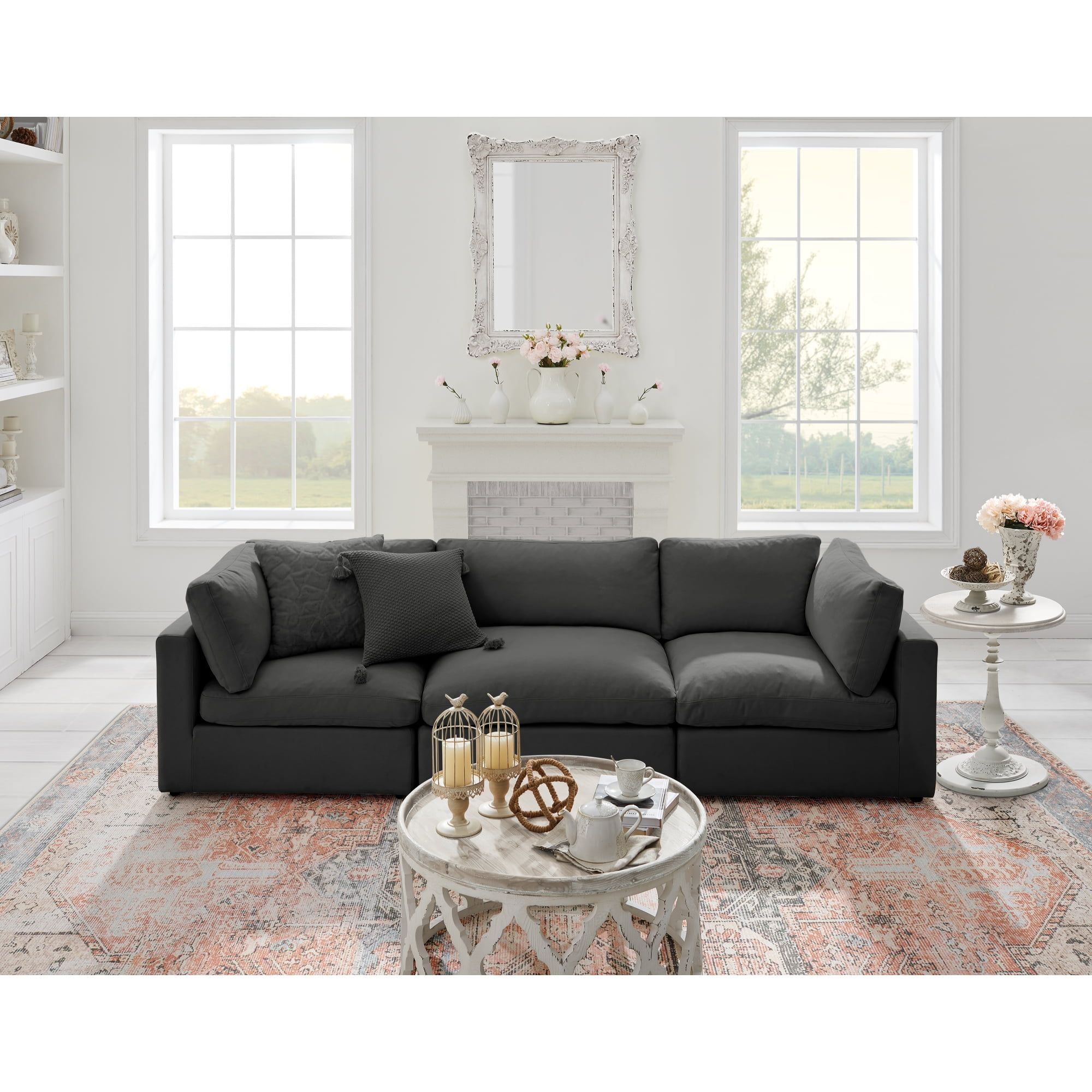 Rustic Manor Saniyah Charcoal Linen Sofa | 3 Seats – Walmart Pertaining To Light Charcoal Linen Sofas (View 6 of 20)