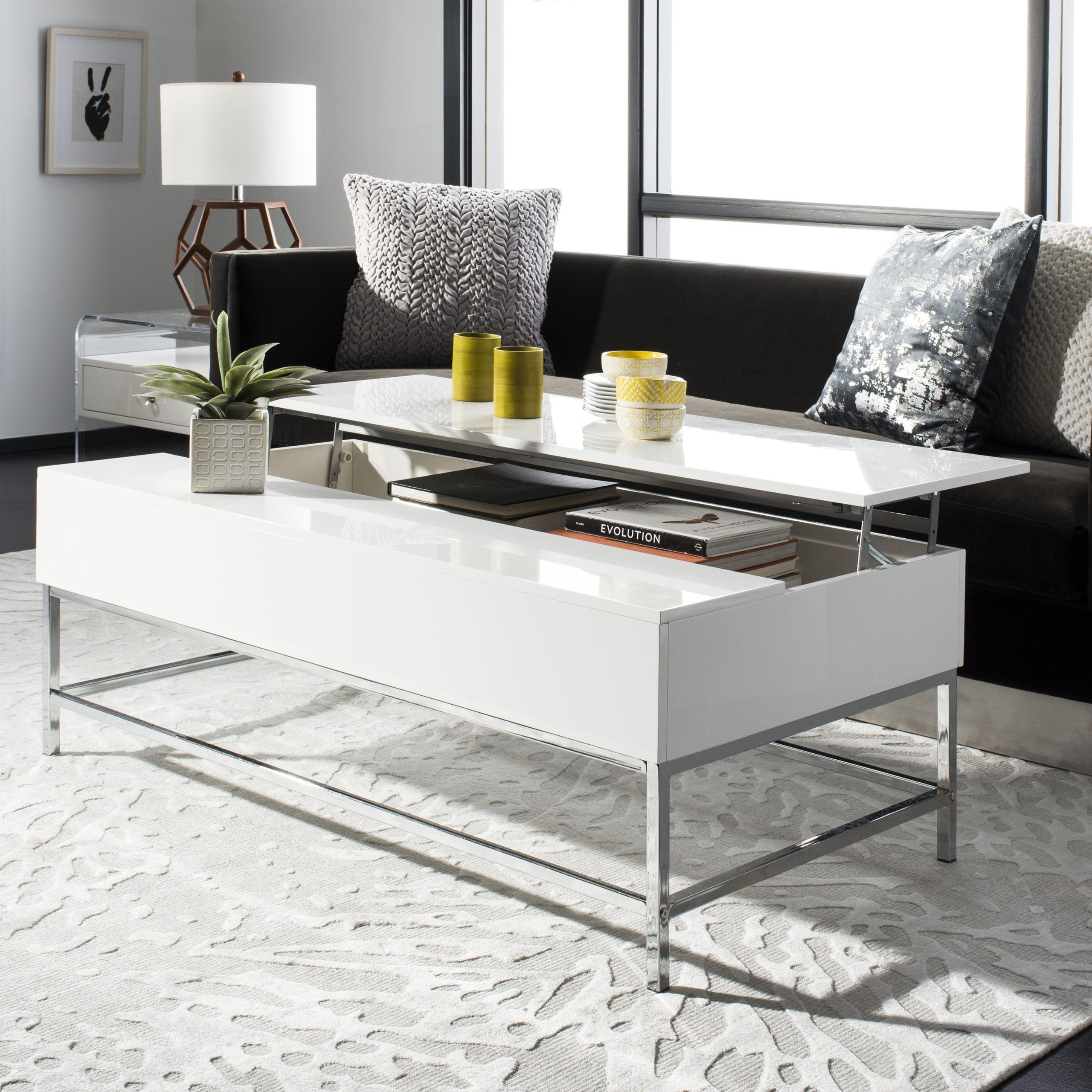 Safavieh Carolina Contemporary Lift Top Coffee Table, White Lacquer Regarding High Gloss Lift Top Coffee Tables (View 2 of 21)