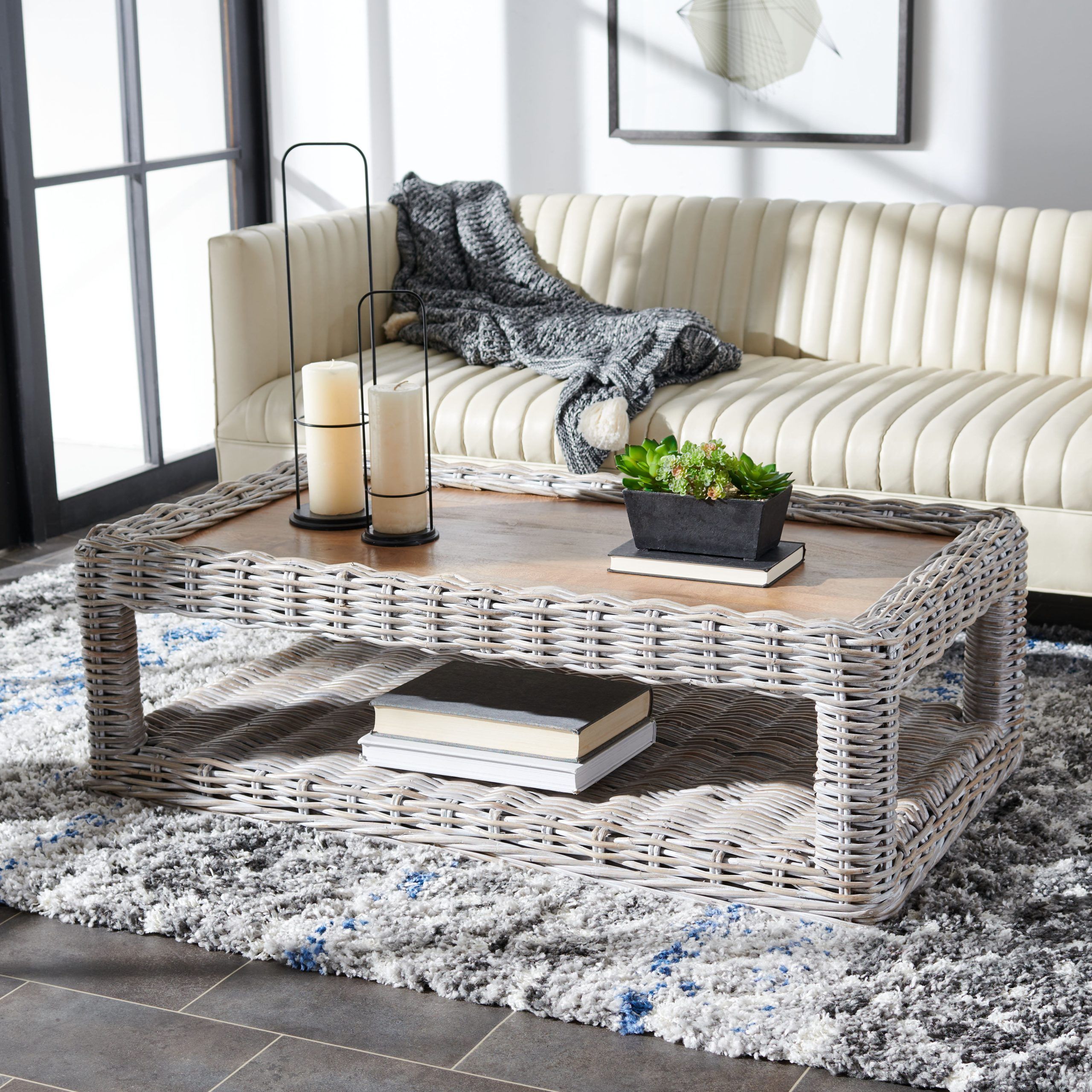 Safavieh Sacramento Rattan Coffee Table, Grey White Wash/ Natural With Woven Paths Coffee Tables (Gallery 12 of 20)