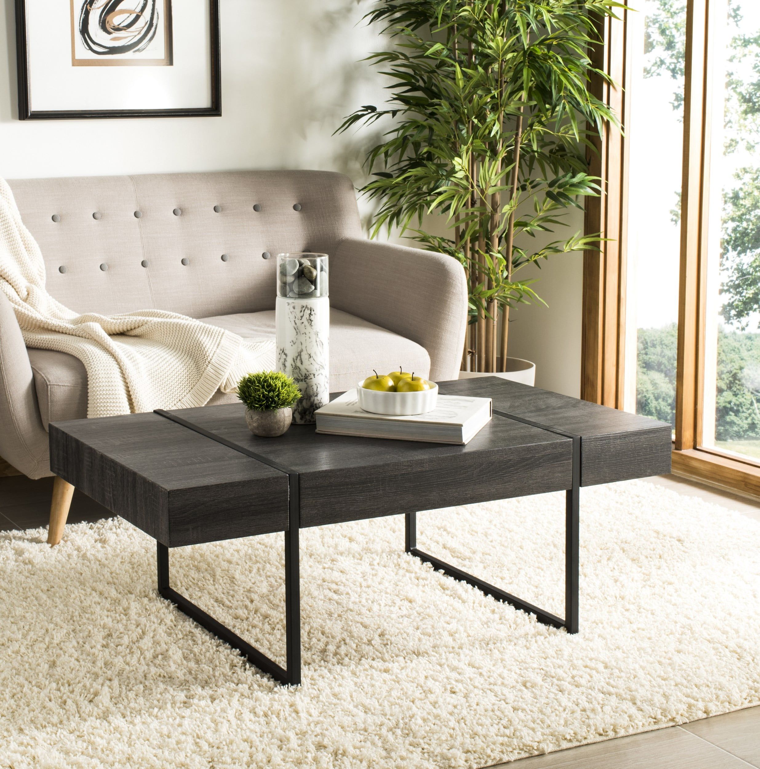 Safavieh Tristan Rectangular Modern Coffee Table Black – Walmart Pertaining To Rectangular Coffee Tables With Pedestal Bases (Gallery 1 of 20)