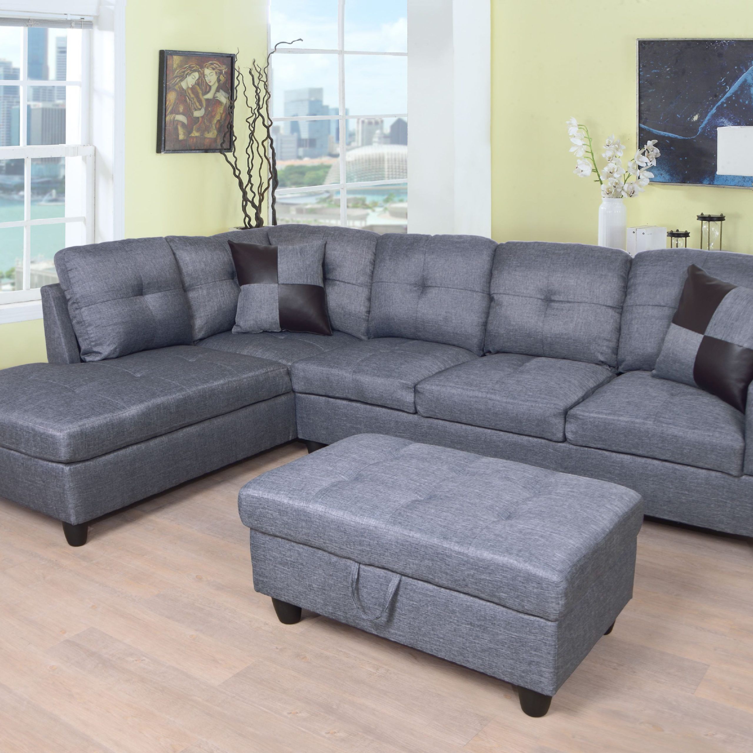 Sam Left Facing Sectional Sofa With Ottoman, Grey – Walmart Inside Sofas With Ottomans (Gallery 6 of 20)