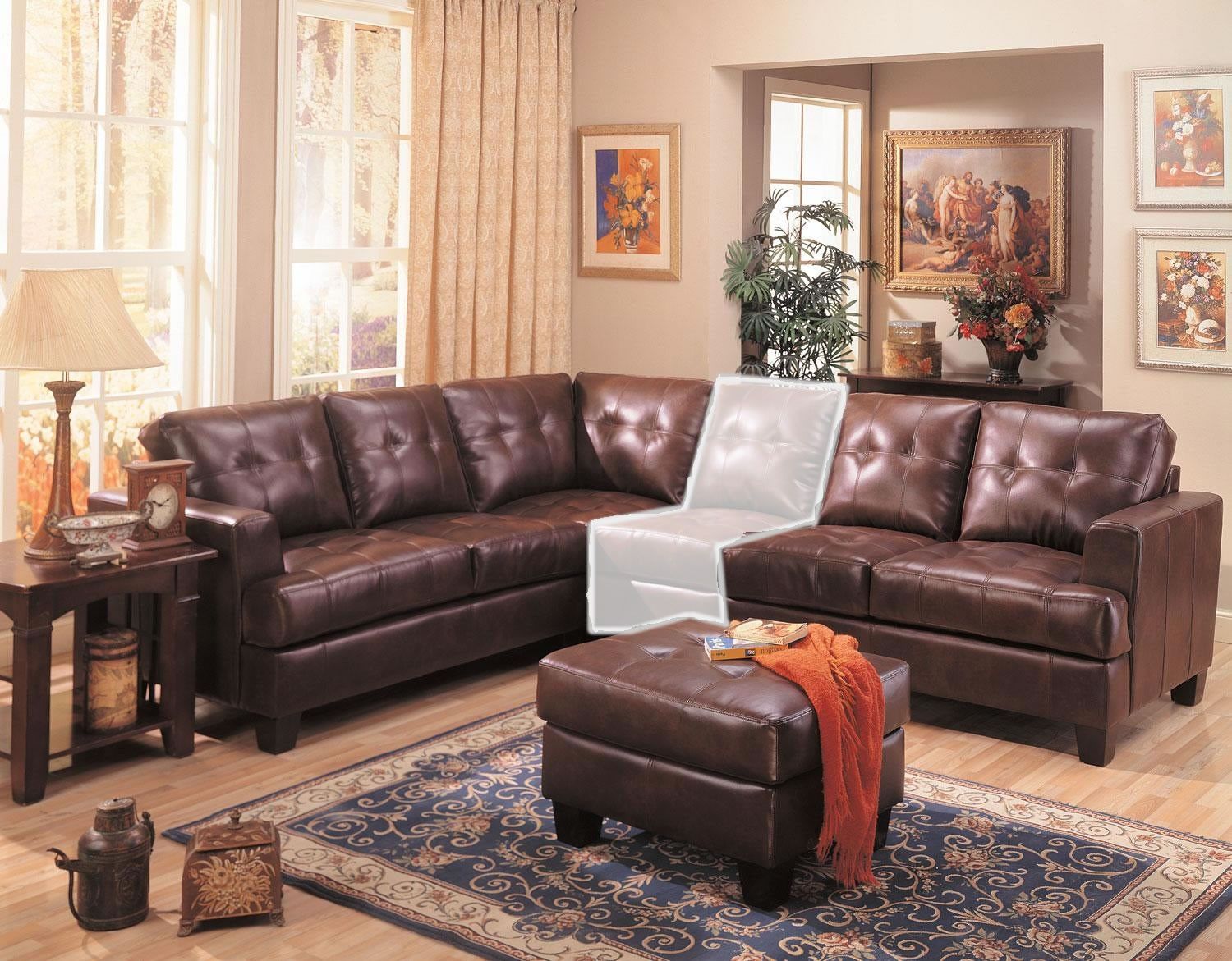 Samuel 3 Piece Brown Leather Sectional Sofa From Coaster (500911 Inside 3 Piece Leather Sectional Sofa Sets (Gallery 1 of 20)