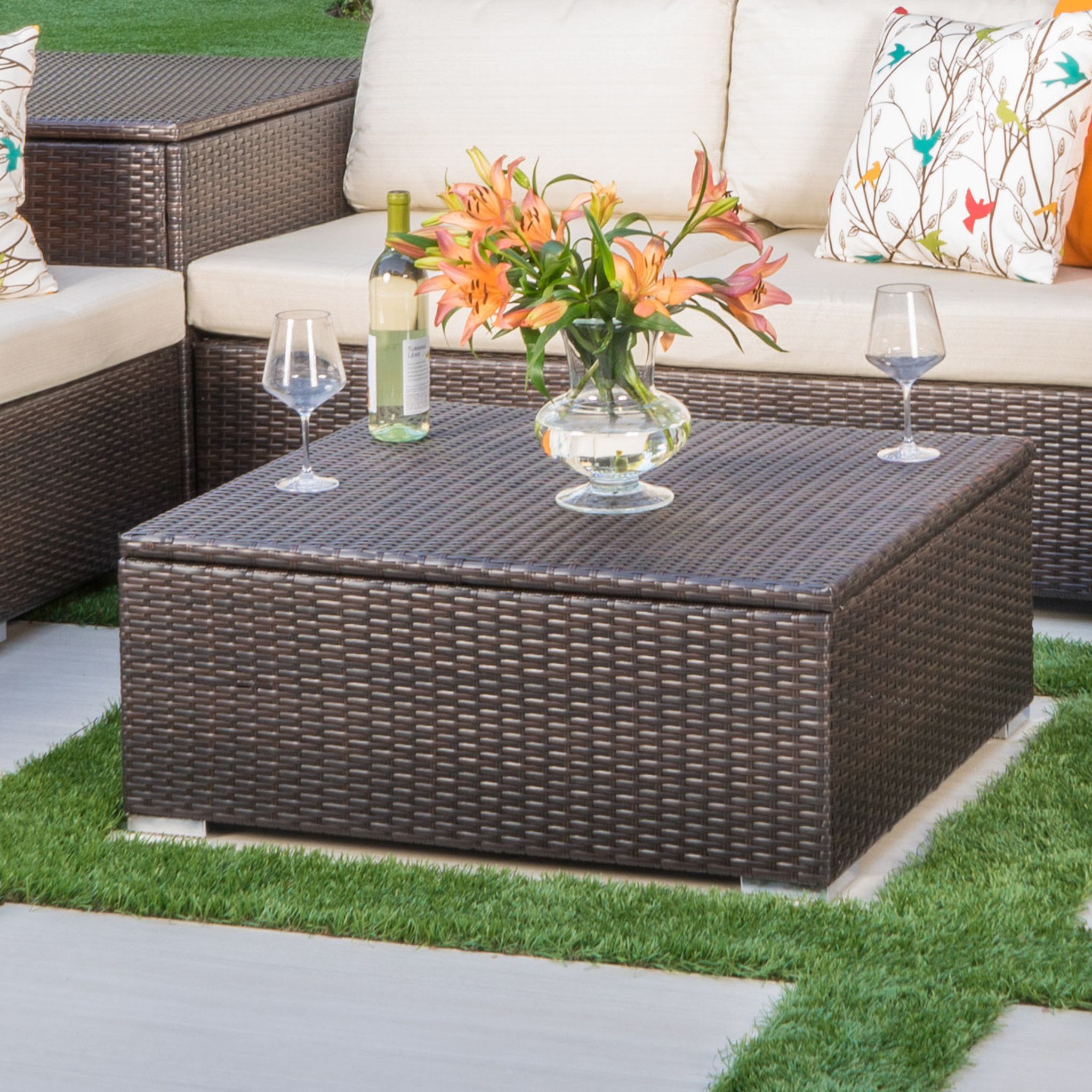 San Louis Obispo Outdoor Wicker Storage Coffee Table Coffee Table Cover Pertaining To Waterproof Coffee Tables (View 6 of 21)