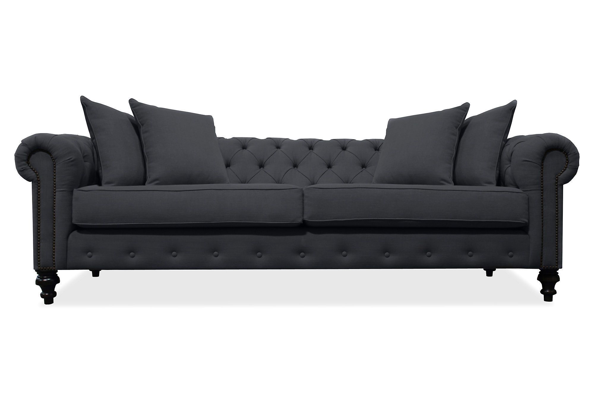 Saretta Tufted Linen Sofa, Charcoal | Linen Sofa, Sofa, Family Living Rooms Inside Light Charcoal Linen Sofas (View 13 of 20)