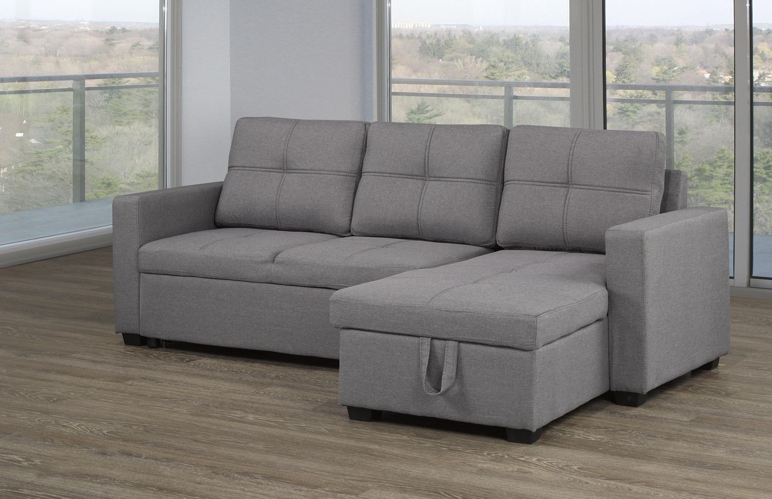Sectional With Pull Out Bed & Storage Chaise, Grey | Walmart Canada Regarding 2 In 1 Gray Pull Out Sofa Beds (View 20 of 20)