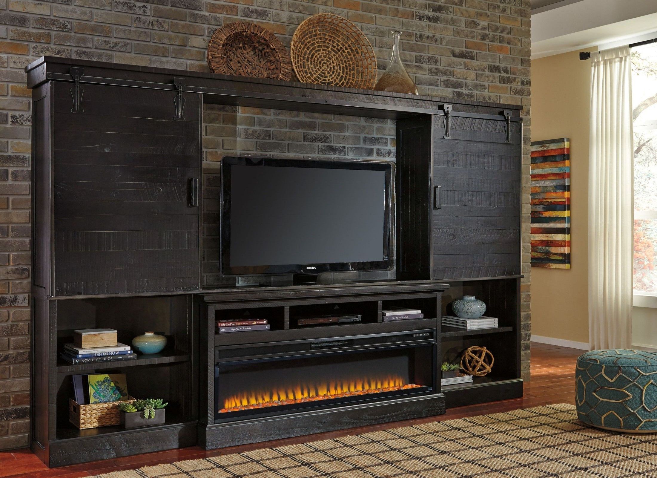 Sharlowe Entertainment Center With Wide Fireplace Insert From Ashley Throughout Wide Entertainment Centers (Gallery 6 of 20)