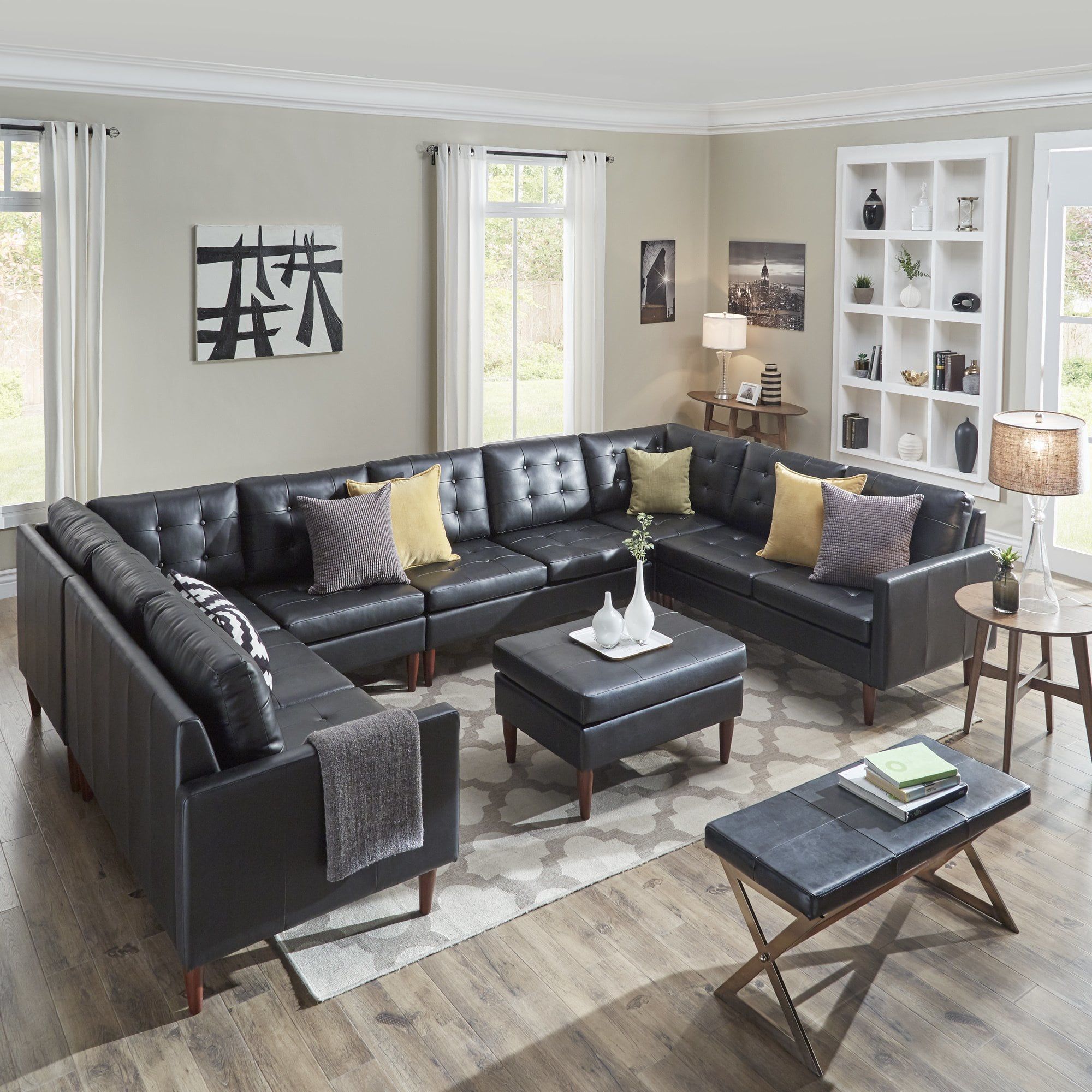 Shawna Black Leather Gel U Shape Sectionalsinspire Q Modern For Modern U Shaped Sectional Couch Sets (View 12 of 20)