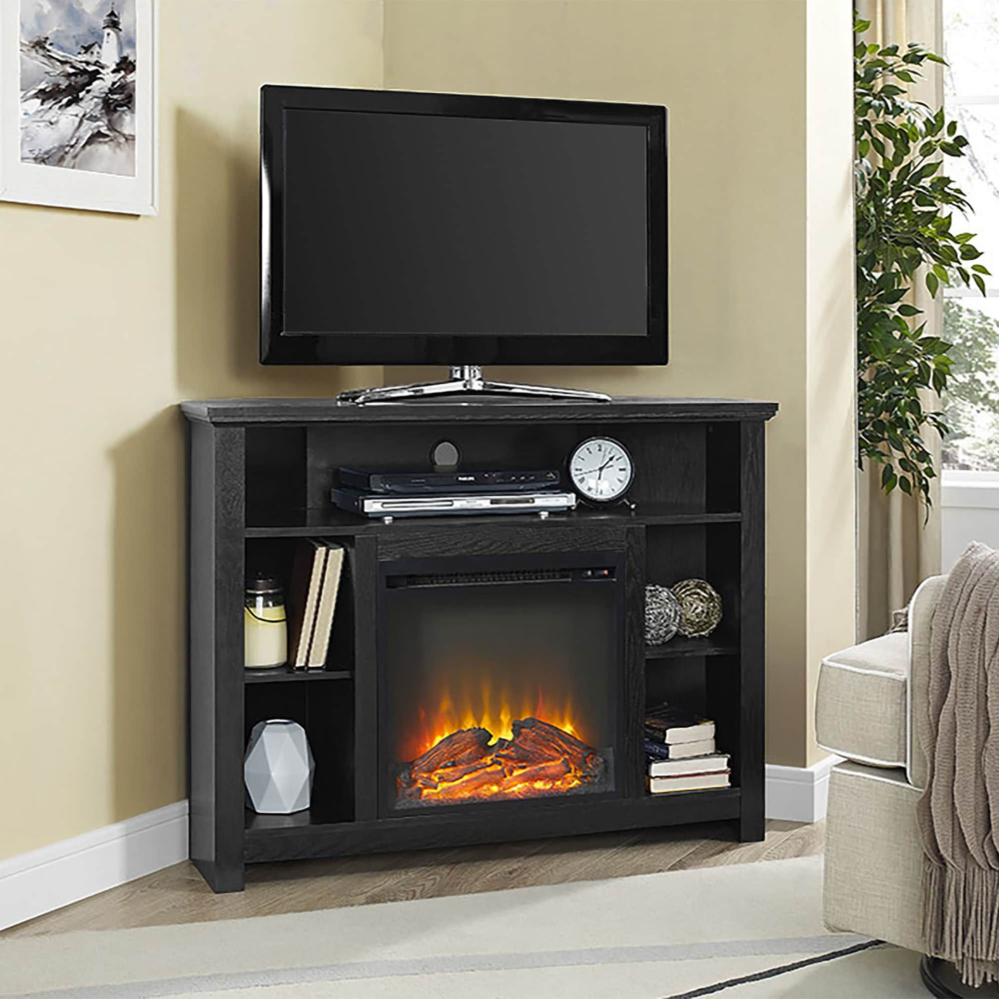 Shop 44 Inch Wood Corner Highboy Fireplace Tv Stand – Black – On Sale With Wood Highboy Fireplace Tv Stands (View 14 of 20)
