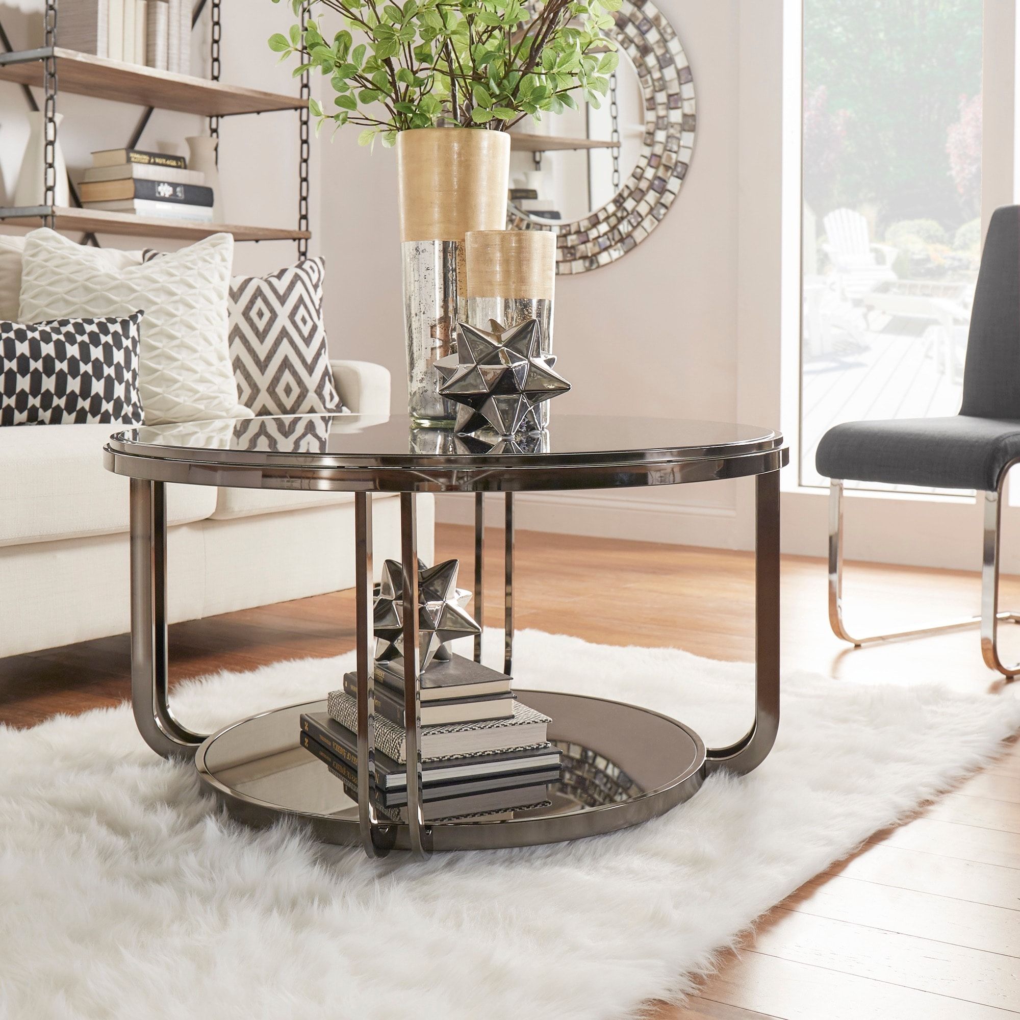 Shop Edison Black Nickel Plated Castered Modern Round Coffee Table Regarding Full Black Round Coffee Tables (Gallery 13 of 20)