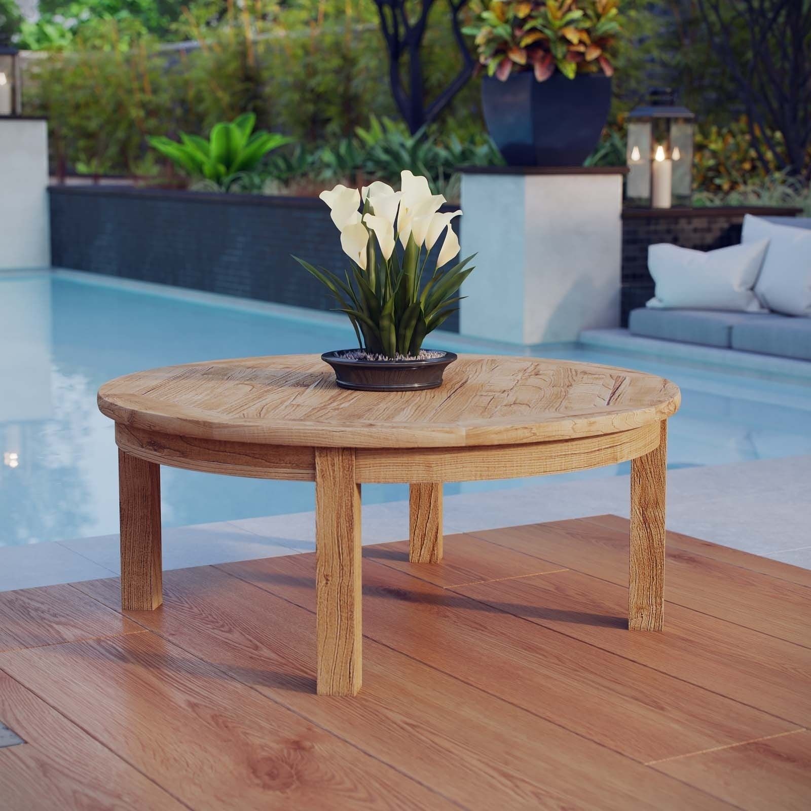 Shop Modway Pier Natural Teak Modern Outdoor Round Patio Coffee Table Inside Modern Outdoor Patio Coffee Tables (View 4 of 20)