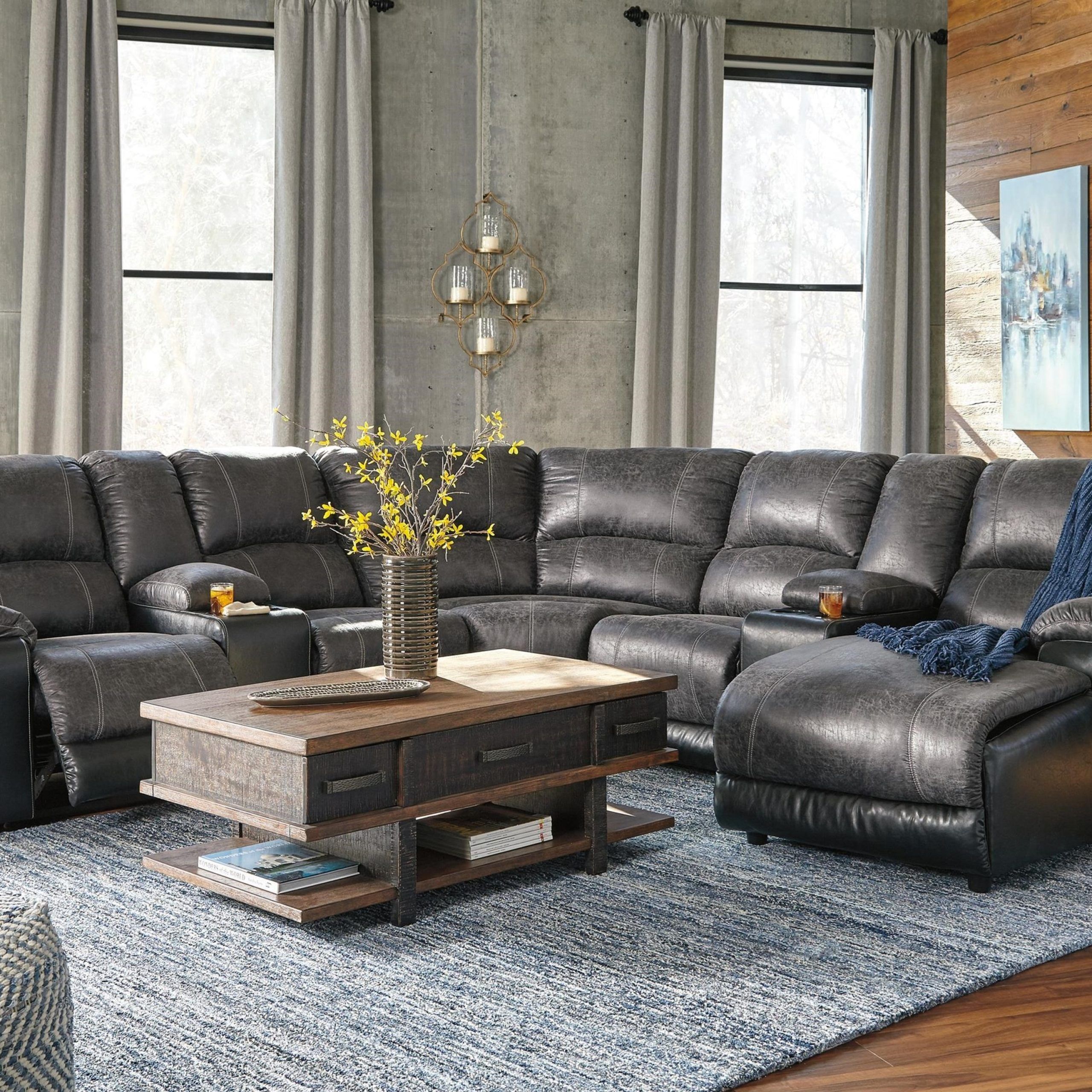 Signature Designashley Nantahala Faux Leather Reclining Sectional Pertaining To Faux Leather Sectional Sofa Sets (Gallery 21 of 21)
