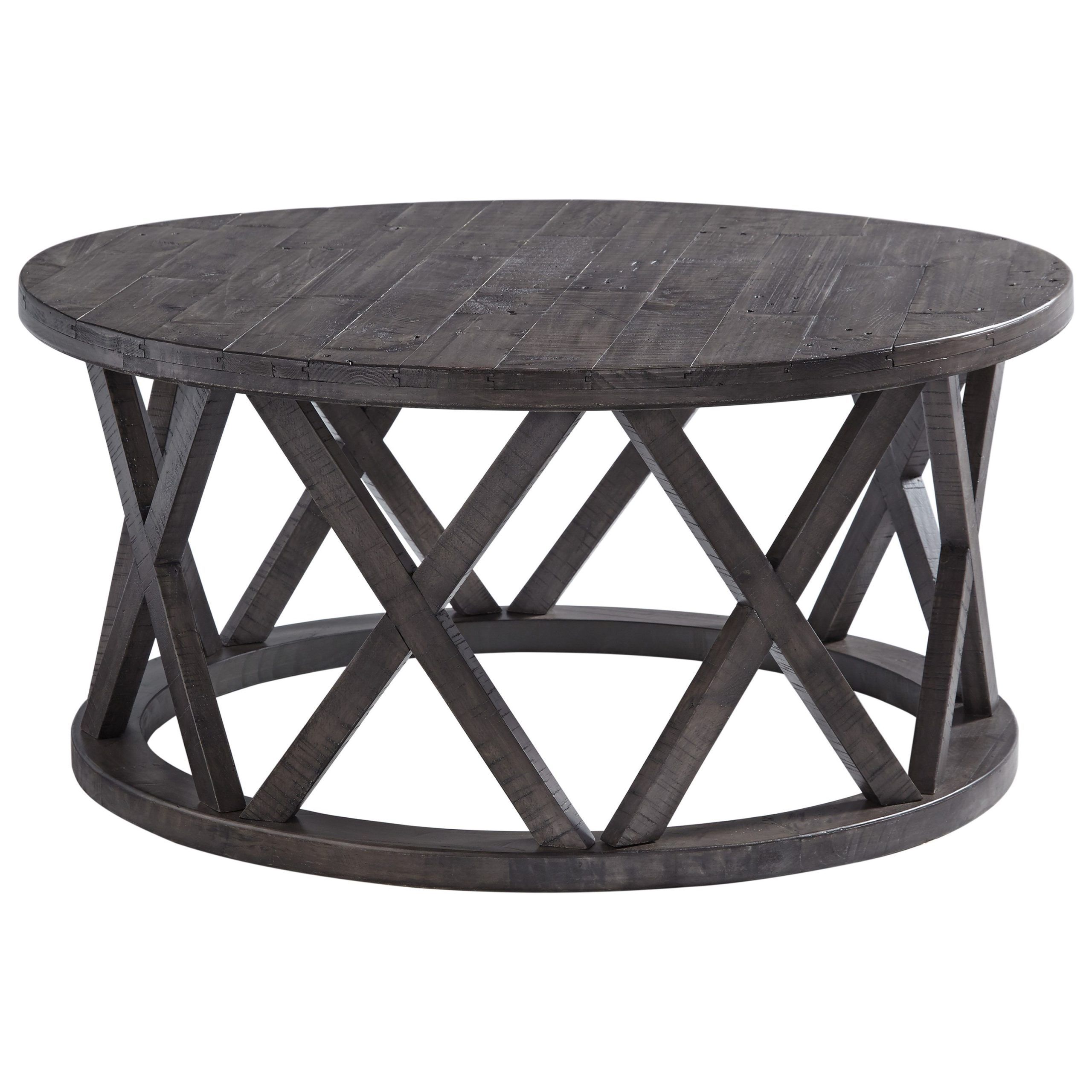 Signature Designashley Sharzane Round Cocktail Table With Regarding Gray Coastal Cocktail Tables (View 15 of 22)