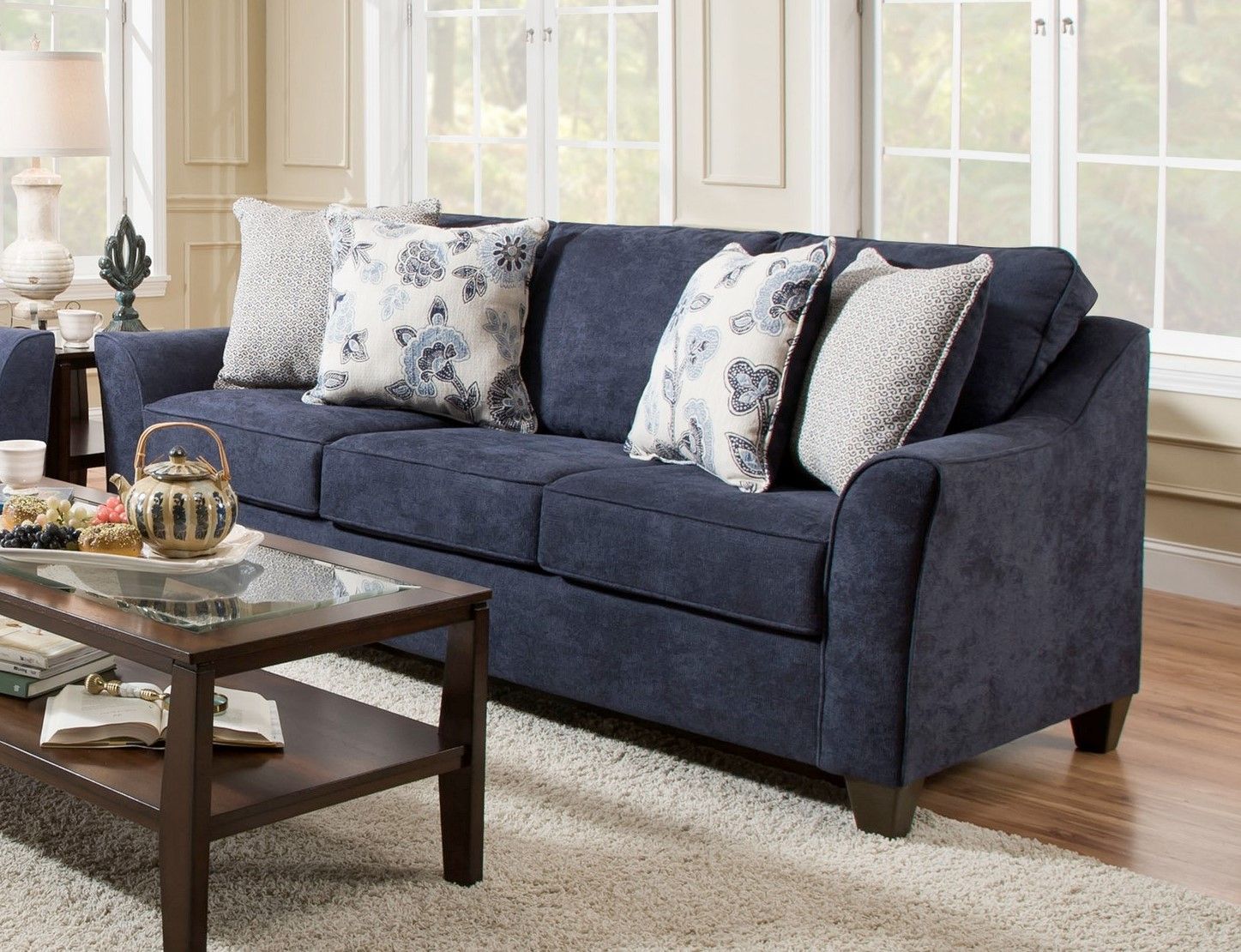 Simmons Upholstery Prelude Navy Sofa With Soft Flare & Welted Arms In Navy Sleeper Sofa Couches (Gallery 18 of 20)