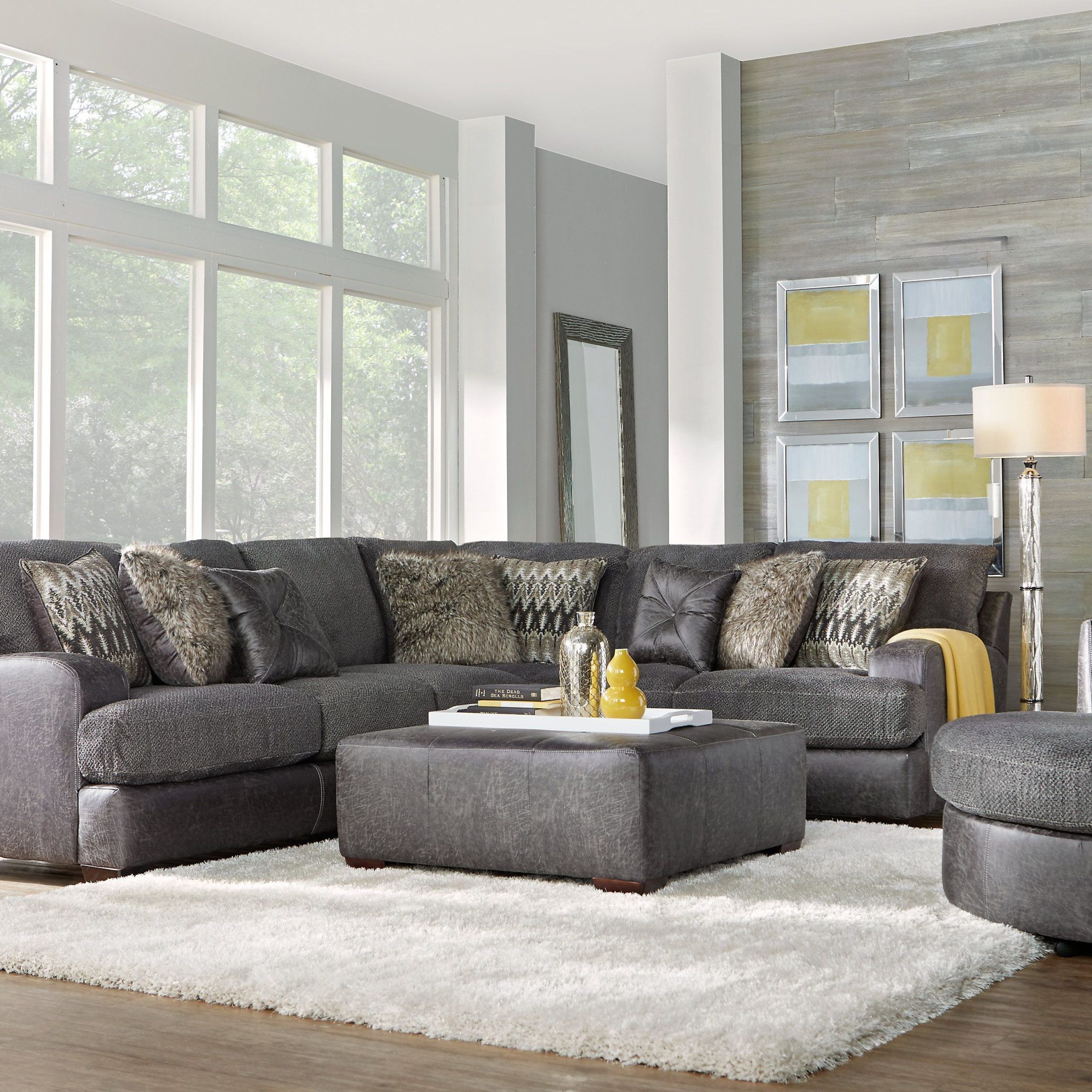 Skyline Drive Gray 3 Pc Sectional Living Room | Grey Furniture Living Within Dark Gray Sectional Sofas (Gallery 5 of 20)
