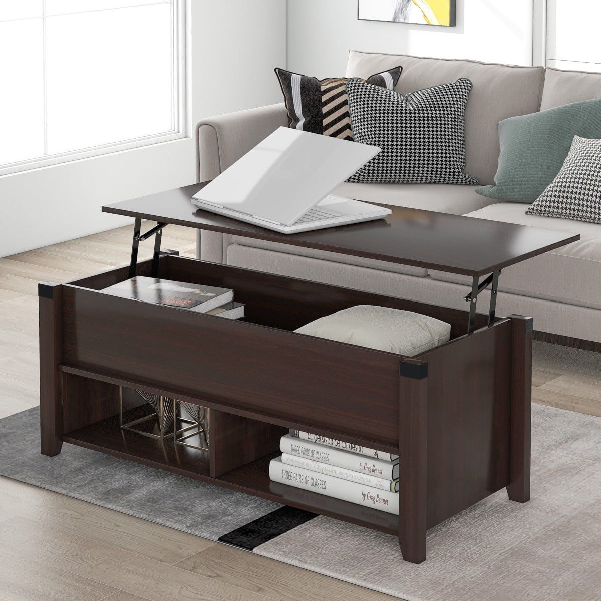 Small Space Lift Top Coffee Table With 2 Storage Compartments, Espresso For Lift Top Coffee Tables With Hidden Storage Compartments (View 9 of 20)
