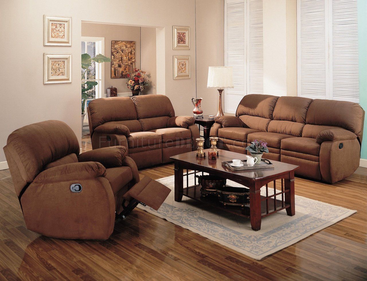 Soft Chocolate Microfiber Reclining Living Room Sofa W/options With 2 Tone Chocolate Microfiber Sofas (View 8 of 20)