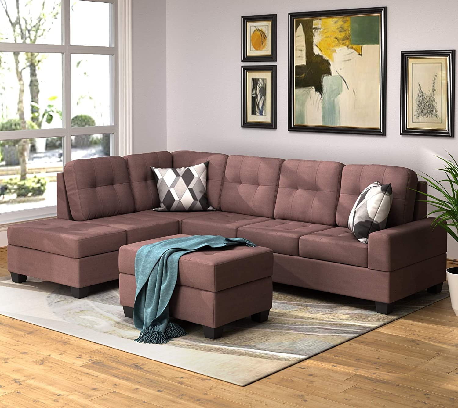 Soges Suede L Shape Sectional Sofa With Reversible Chaise Lounge For In L Shape Couches With Reversible Chaises (Gallery 11 of 20)