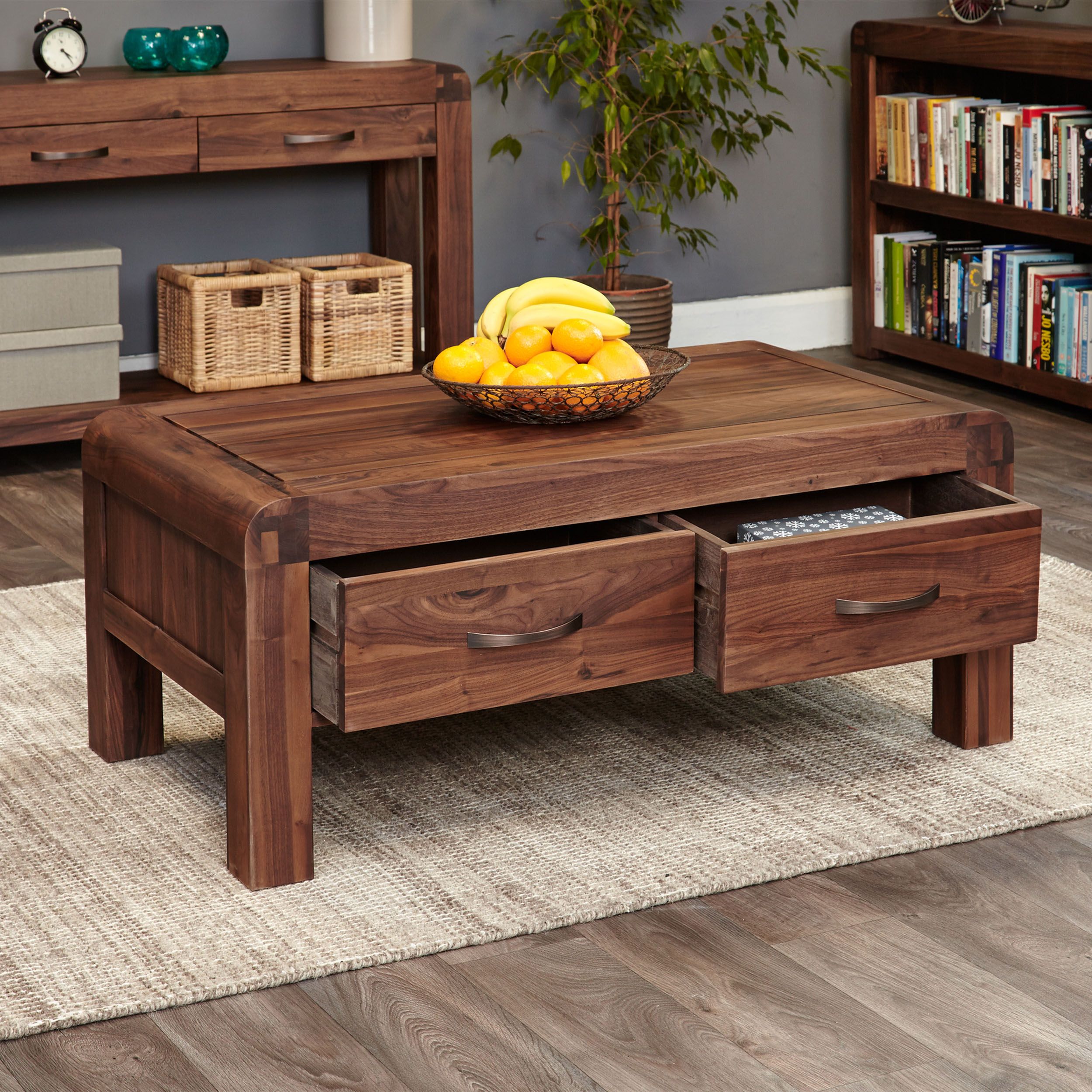 Solid Walnut Coffee Table With Storage – Shiro Regarding Pemberly Row Replicated Wood Coffee Tables (View 15 of 20)