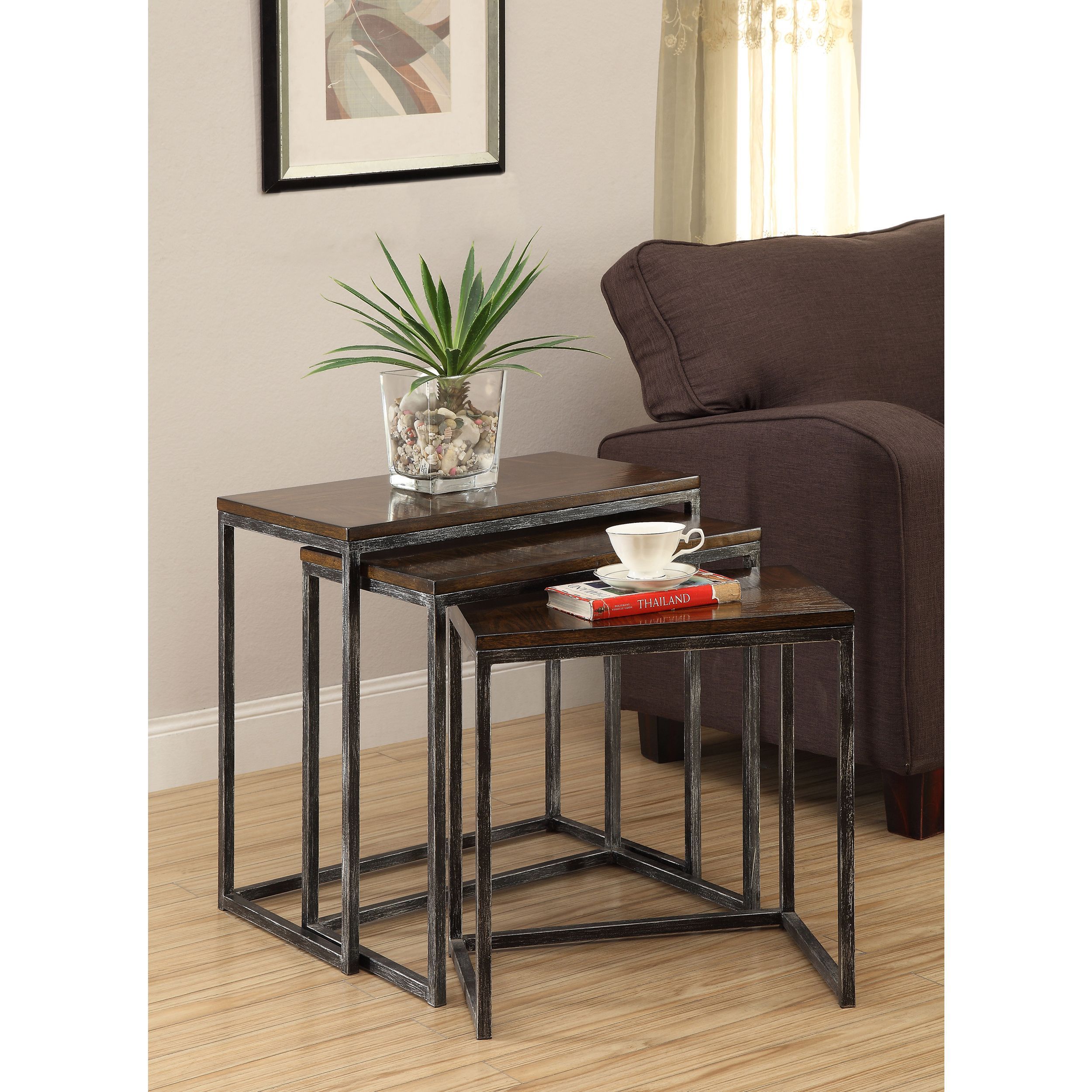 Somette Brown Cherry 3 Tier Nesting Accent Tables (set Of 3 Regarding Coffee Tables Of 3 Nesting Tables (View 15 of 20)