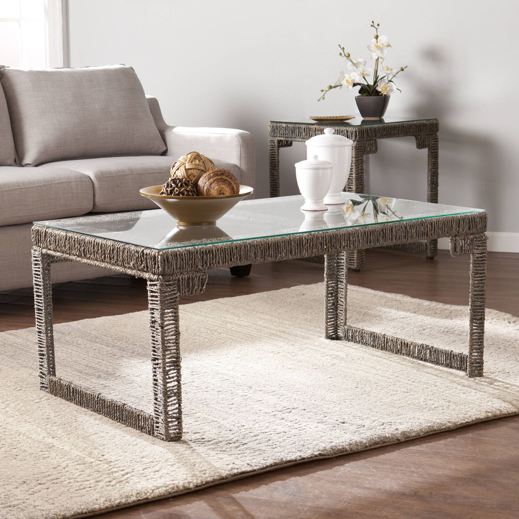Southern Enterprises Arayes Hyacinth And Glass Coffee Table, Gray In Southern Enterprises Larksmill Coffee Tables (Gallery 16 of 20)
