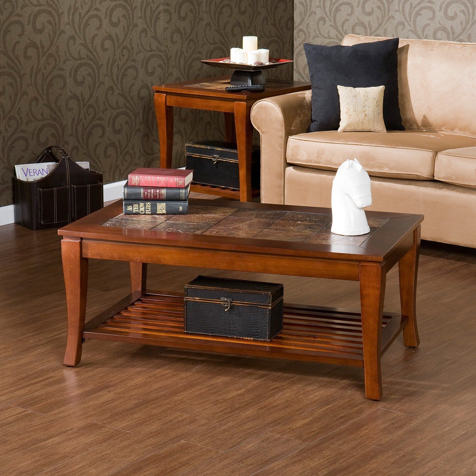 Southern Enterprises Cambria Slate Coffee Table – Brown Cherry | Coffee Inside Southern Enterprises Larksmill Coffee Tables (View 17 of 20)
